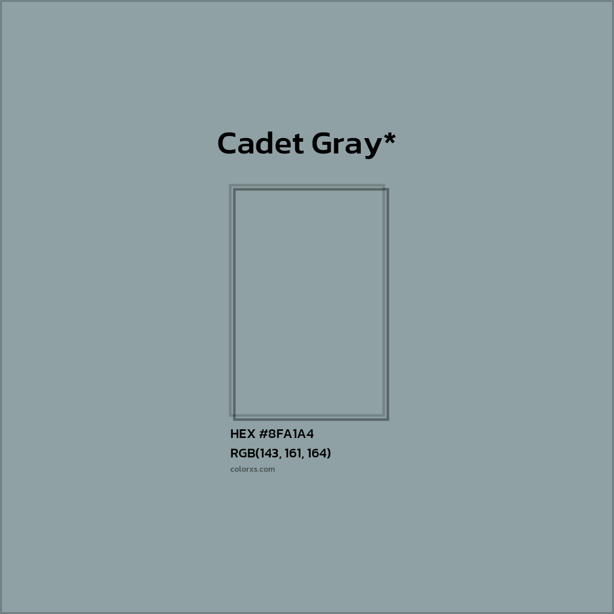 #8FA1A4 hex color. RGB, RYB, CMYK, HSL, HSV codes and color conversions. Matching color names, palettes, paints.