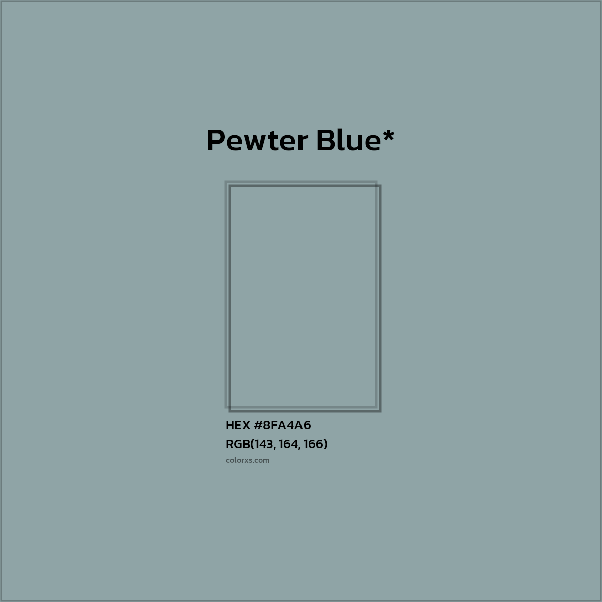 #8FA4A6 hex color. RGB, RYB, CMYK, HSL, HSV codes and color conversions. Matching color names, palettes, paints.