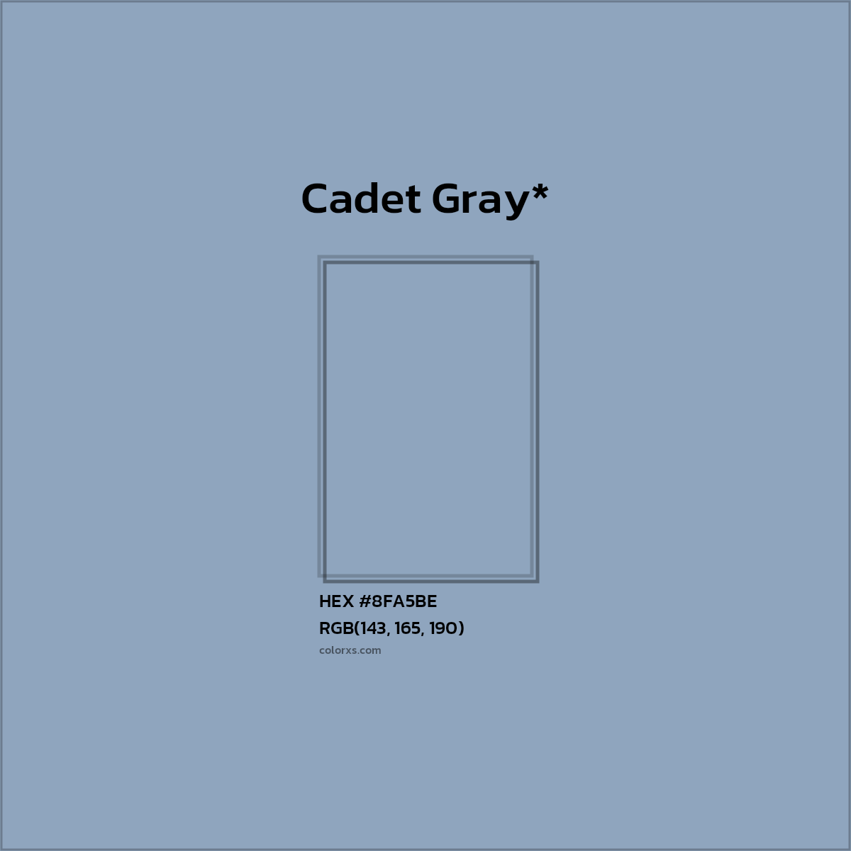 #8FA5BE hex color. RGB, RYB, CMYK, HSL, HSV codes and color conversions. Matching color names, palettes, paints.