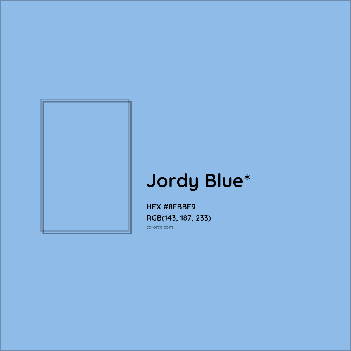 #8FBBE9 hex color. RGB, RYB, CMYK, HSL, HSV codes and color conversions. Matching color names, palettes, paints.
