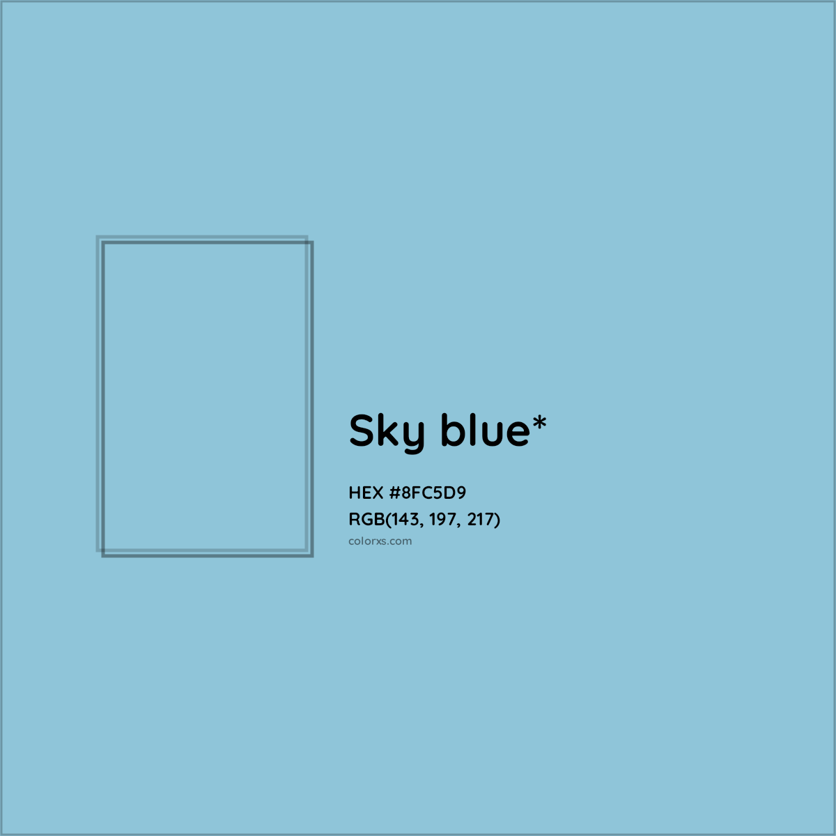 #8FC5D9 hex color. RGB, RYB, CMYK, HSL, HSV codes and color conversions. Matching color names, palettes, paints.