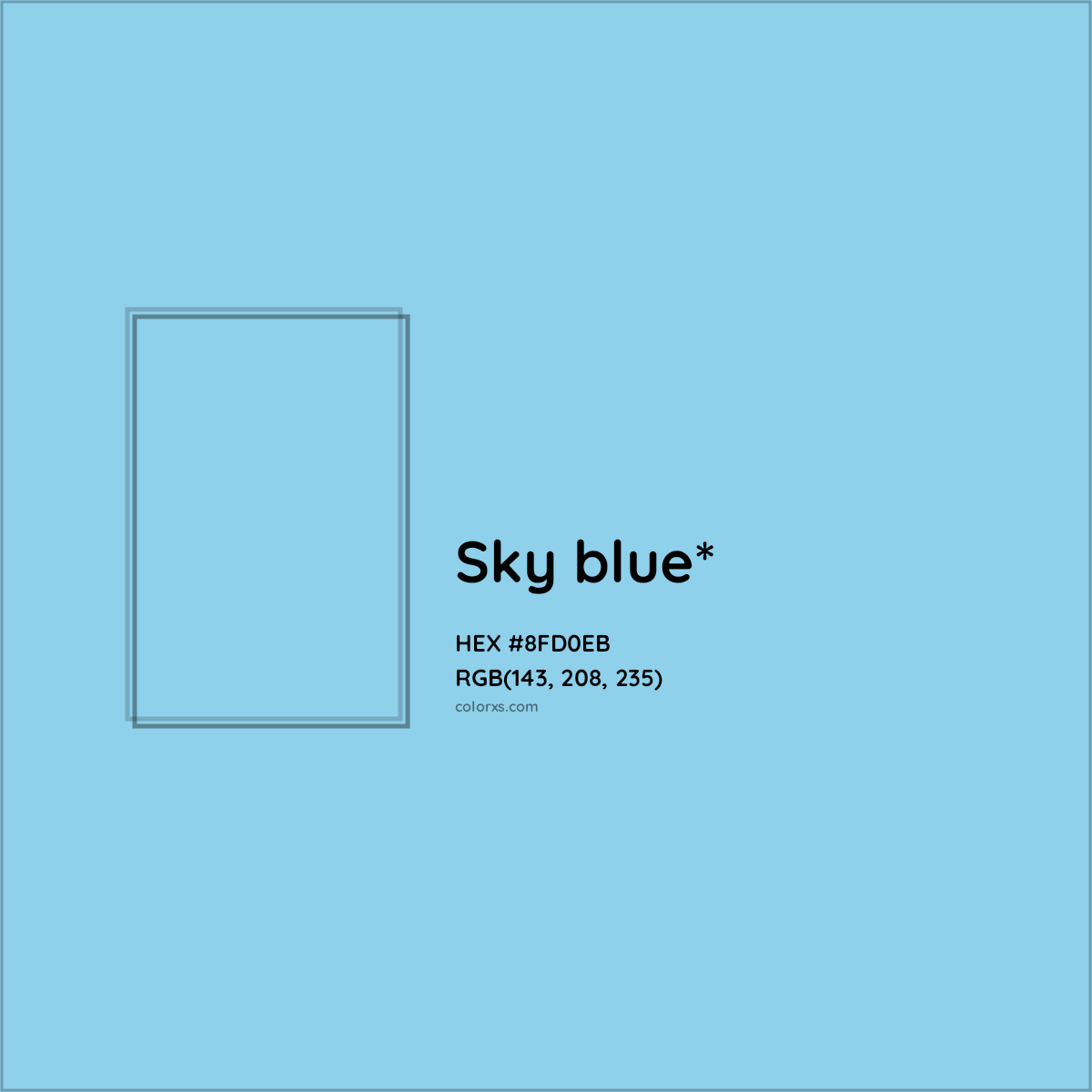 #8FD0EB hex color. RGB, RYB, CMYK, HSL, HSV codes and color conversions. Matching color names, palettes, paints.