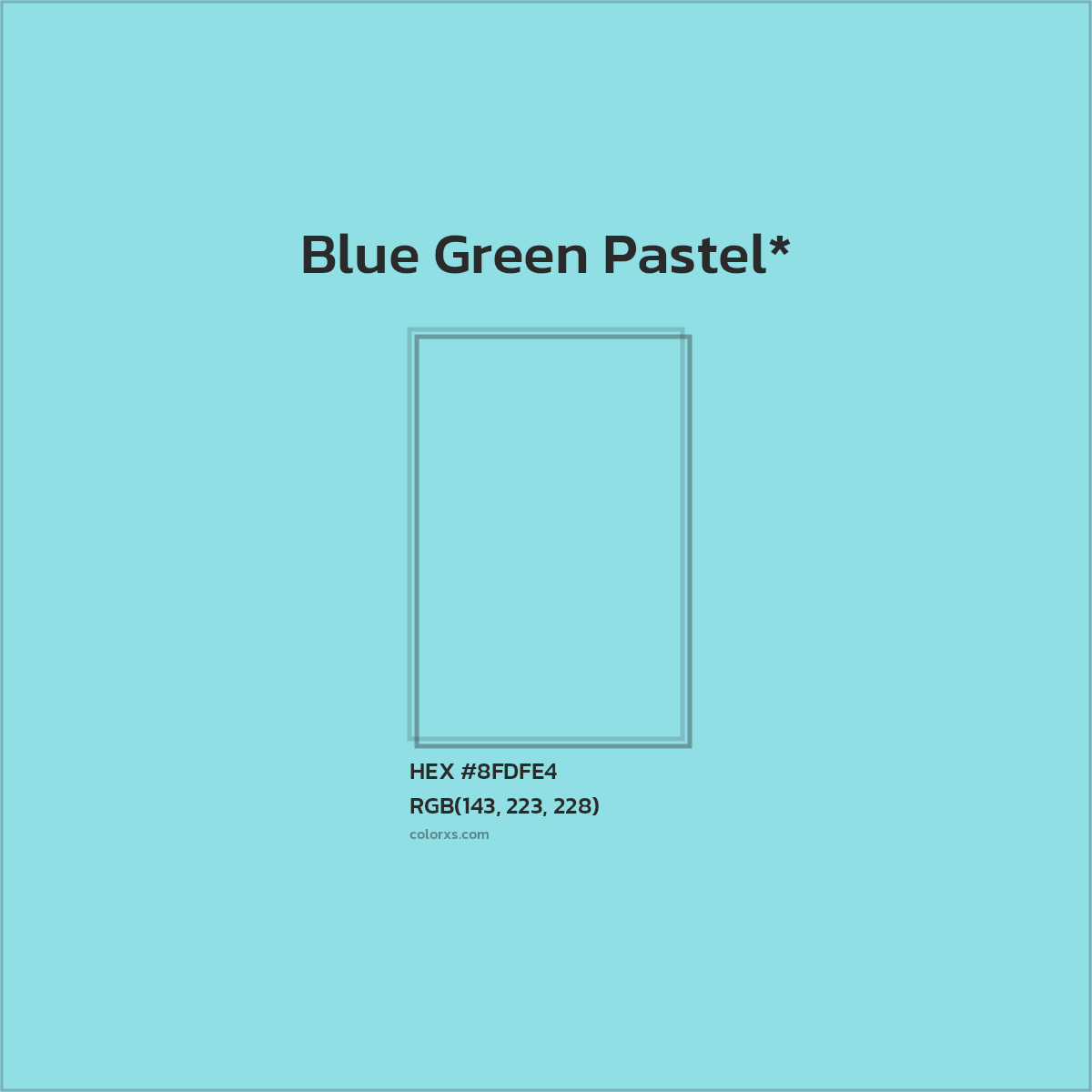 #8FDFE4 hex color. RGB, RYB, CMYK, HSL, HSV codes and color conversions. Matching color names, palettes, paints.