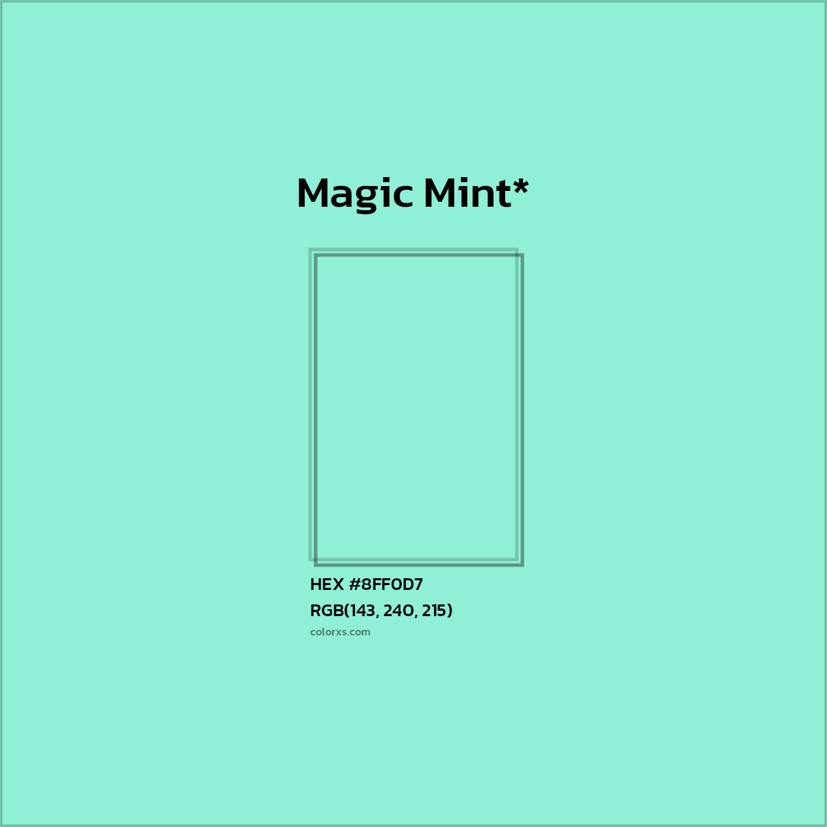 #8FF0D7 hex color. RGB, RYB, CMYK, HSL, HSV codes and color conversions. Matching color names, palettes, paints.