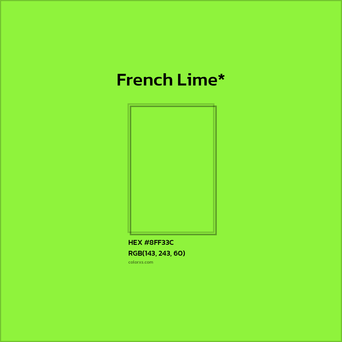 #8FF33C hex color. RGB, RYB, CMYK, HSL, HSV codes and color conversions. Matching color names, palettes, paints.