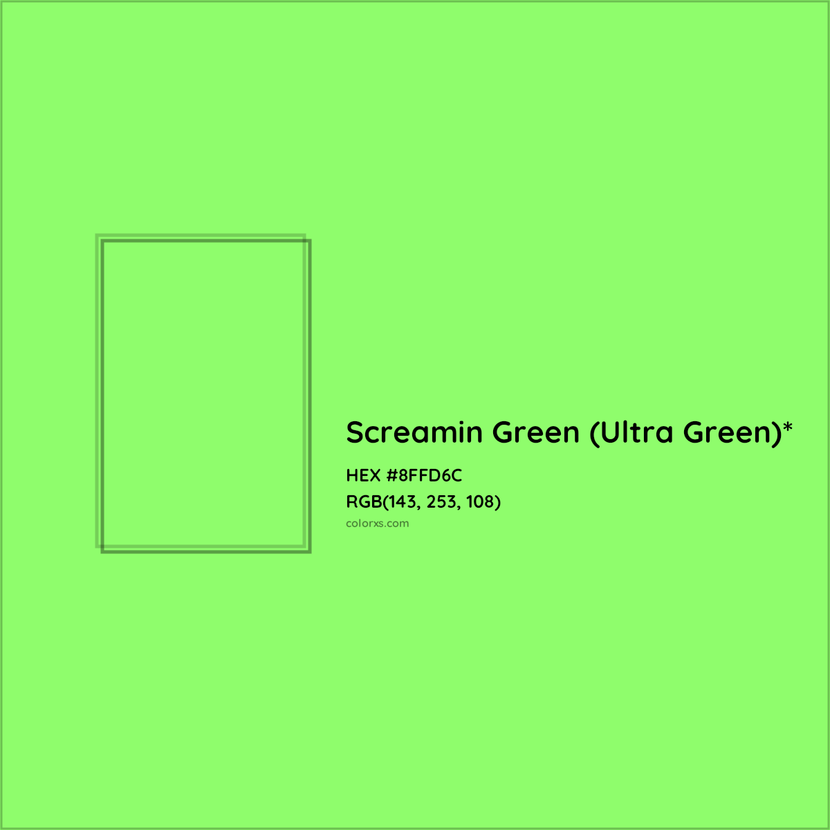 #8FFD6C hex color. RGB, RYB, CMYK, HSL, HSV codes and color conversions. Matching color names, palettes, paints.