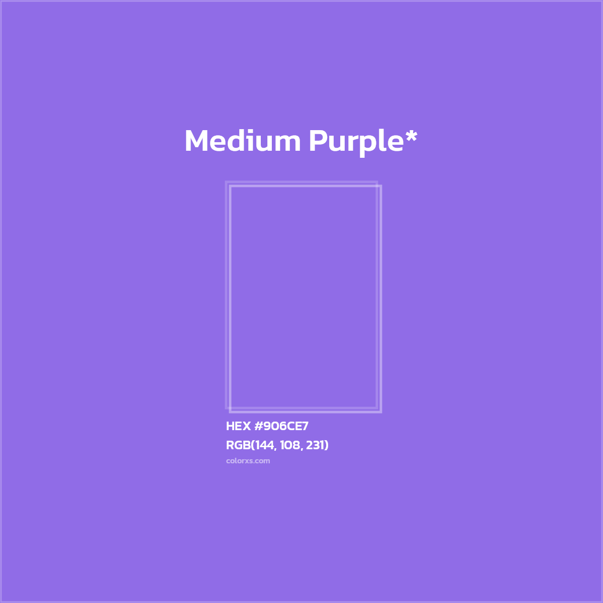 #906CE7 hex color. RGB, RYB, CMYK, HSL, HSV codes and color conversions. Matching color names, palettes, paints.