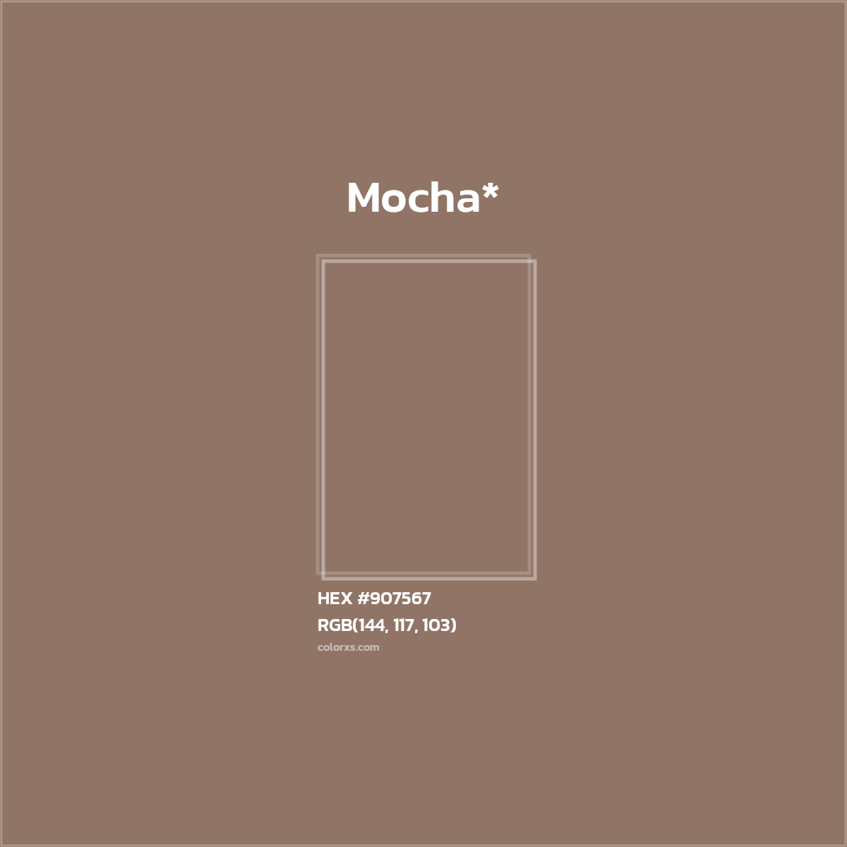 #907567 hex color. RGB, RYB, CMYK, HSL, HSV codes and color conversions. Matching color names, palettes, paints.