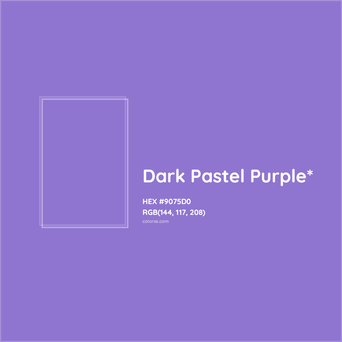 #9075D0 hex color. RGB, RYB, CMYK, HSL, HSV codes and color conversions. Matching color names, palettes, paints.