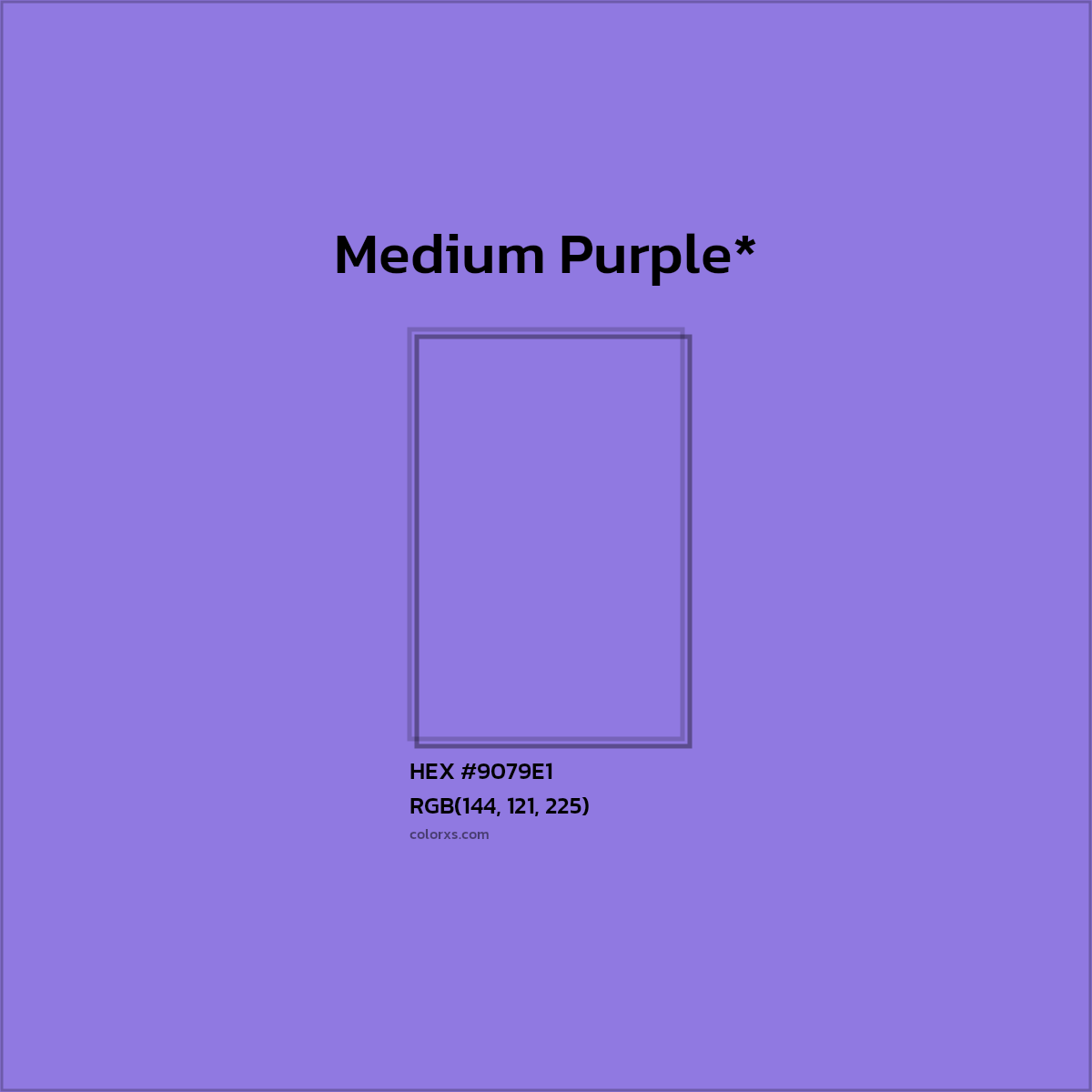 #9079E1 hex color. RGB, RYB, CMYK, HSL, HSV codes and color conversions. Matching color names, palettes, paints.