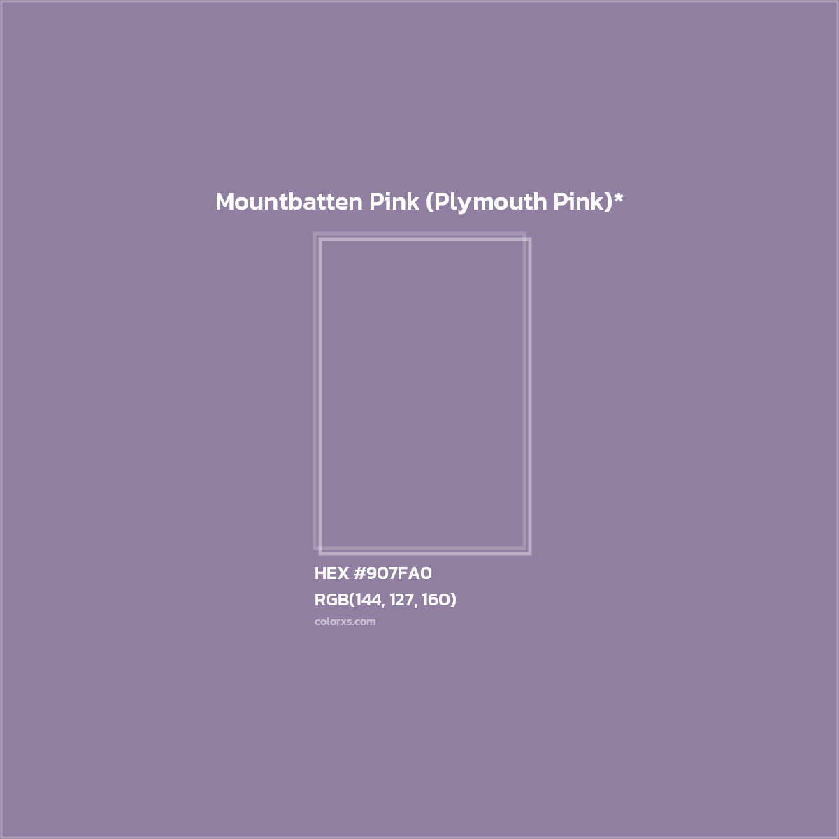 #907FA0 hex color. RGB, RYB, CMYK, HSL, HSV codes and color conversions. Matching color names, palettes, paints.