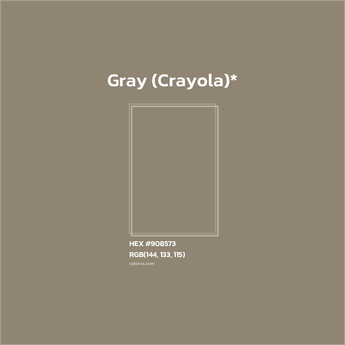 #908573 hex color. RGB, RYB, CMYK, HSL, HSV codes and color conversions. Matching color names, palettes, paints.