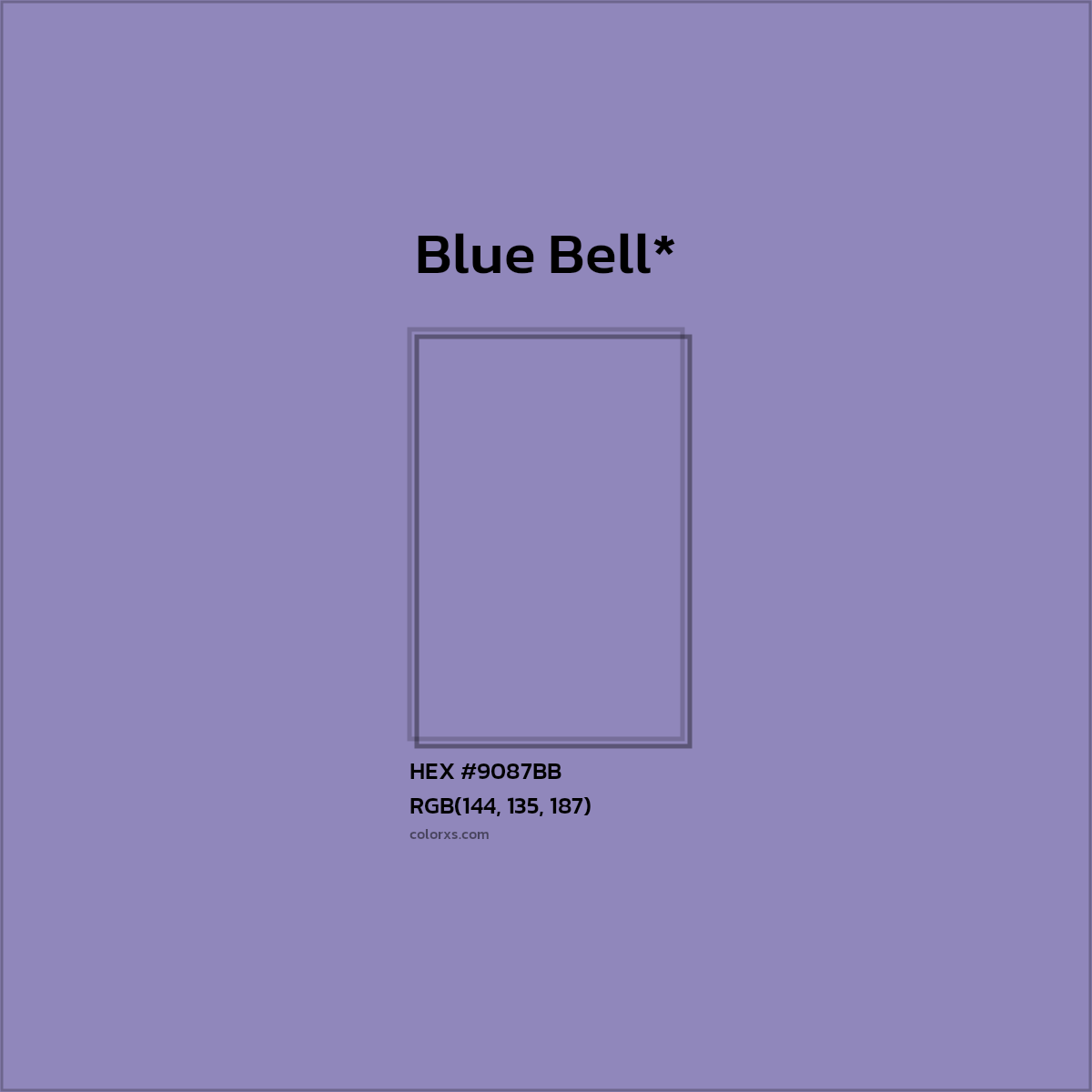 #9087BB hex color. RGB, RYB, CMYK, HSL, HSV codes and color conversions. Matching color names, palettes, paints.