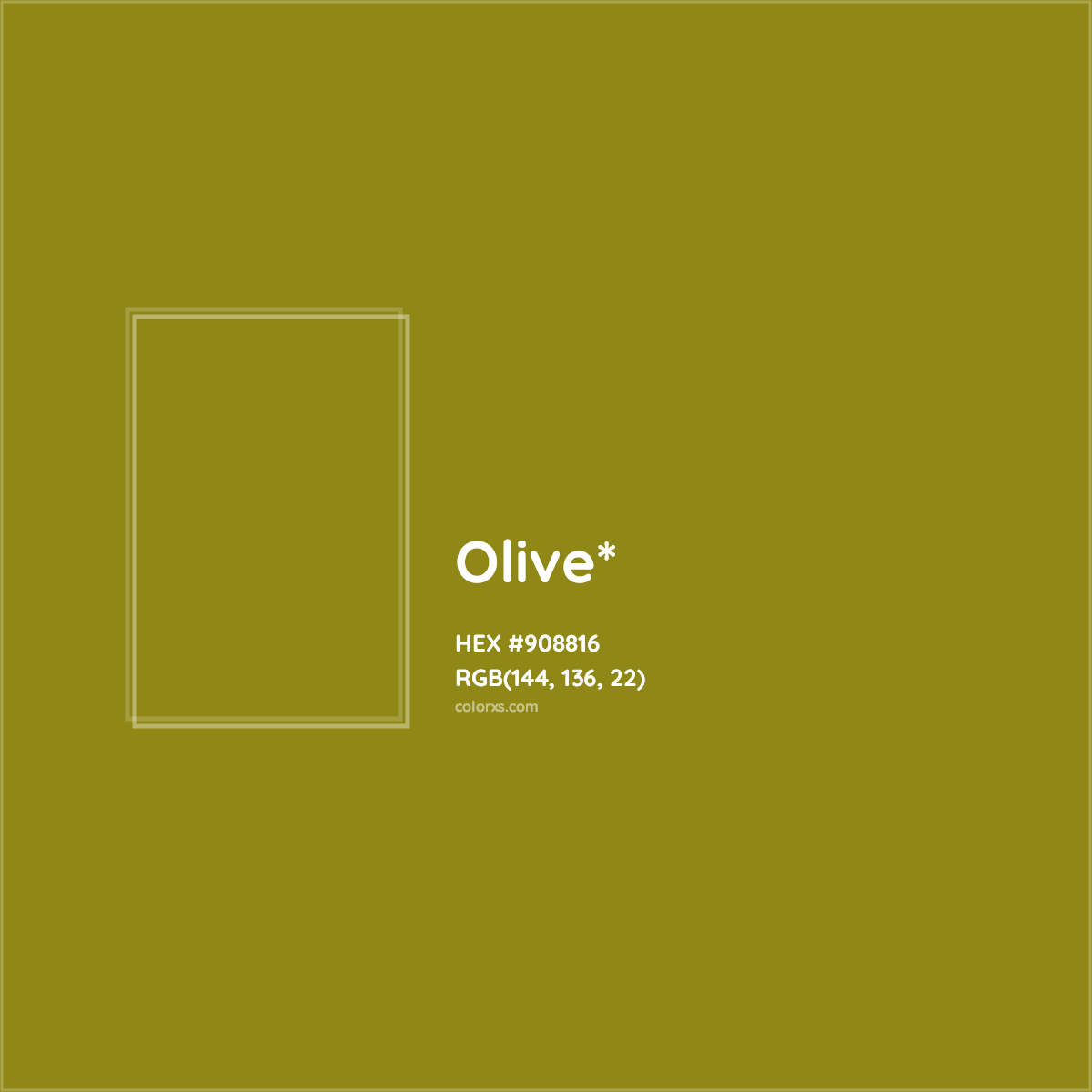 #908816 hex color. RGB, RYB, CMYK, HSL, HSV codes and color conversions. Matching color names, palettes, paints.