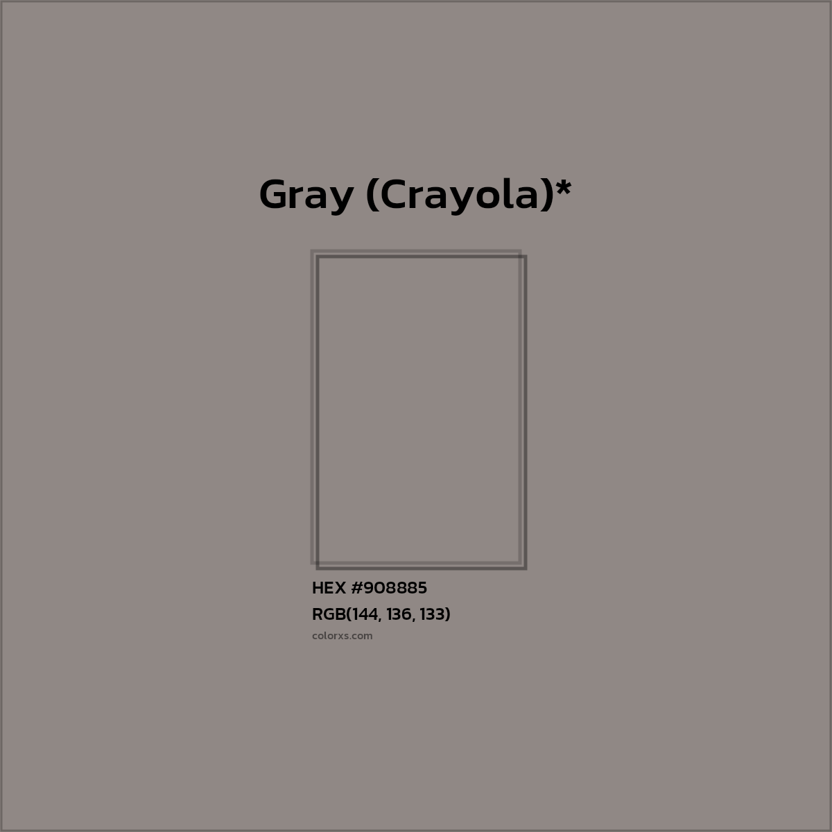 #908885 hex color. RGB, RYB, CMYK, HSL, HSV codes and color conversions. Matching color names, palettes, paints.