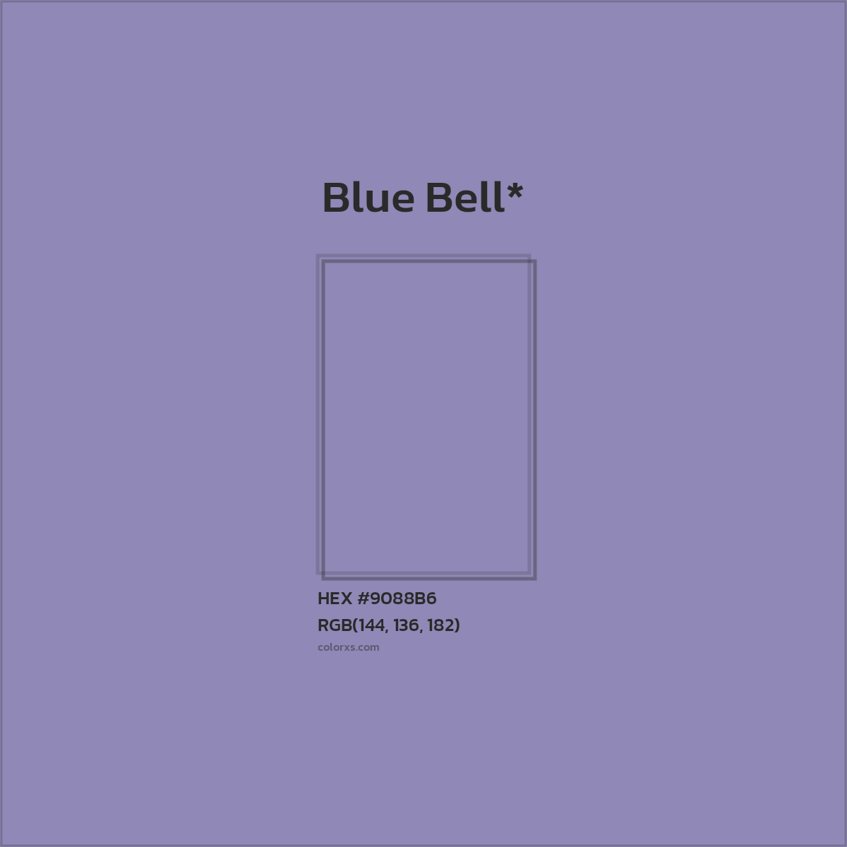 #9088B6 hex color. RGB, RYB, CMYK, HSL, HSV codes and color conversions. Matching color names, palettes, paints.