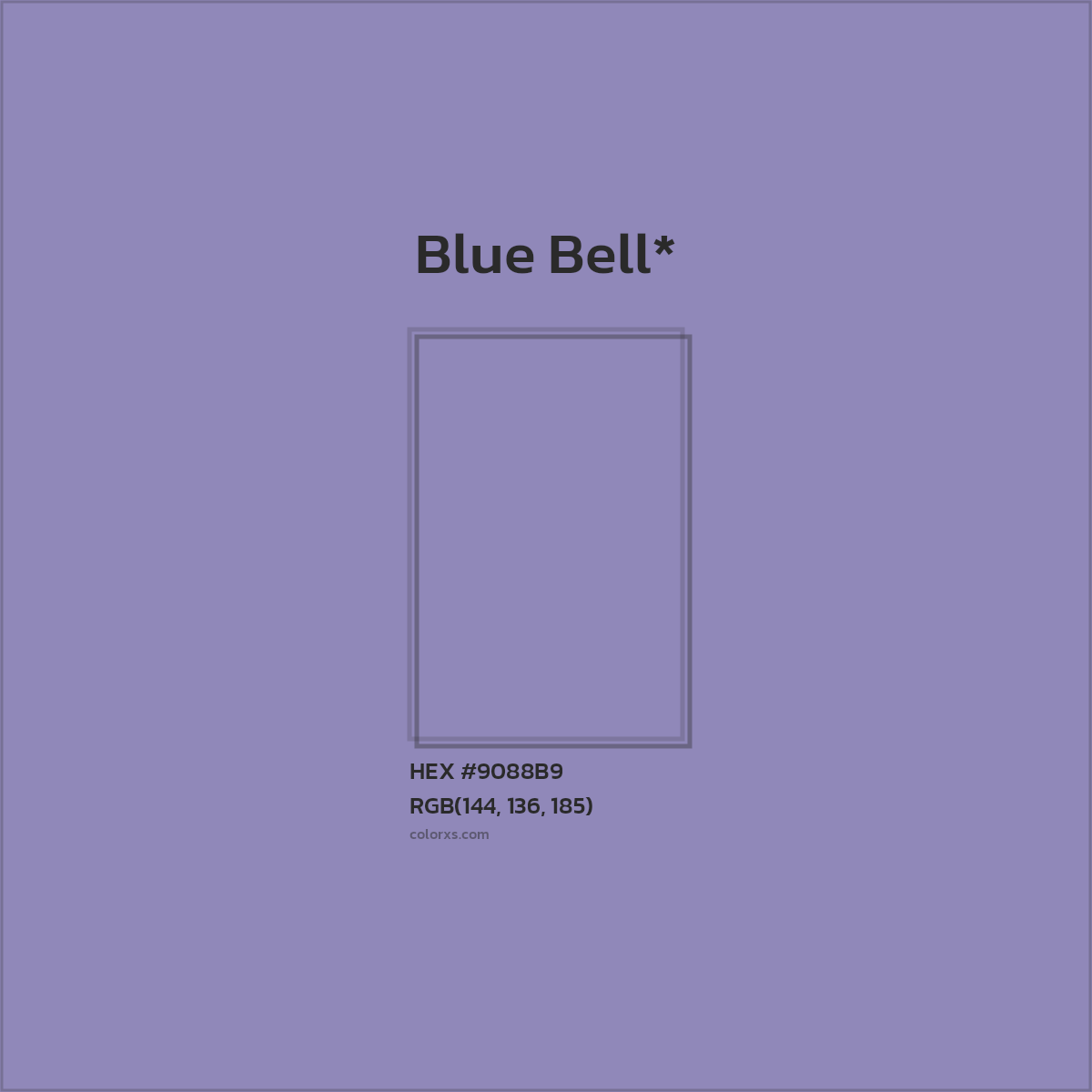 #9088B9 hex color. RGB, RYB, CMYK, HSL, HSV codes and color conversions. Matching color names, palettes, paints.