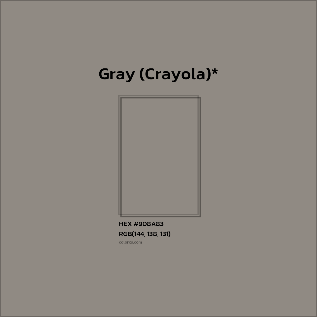 #908A83 hex color. RGB, RYB, CMYK, HSL, HSV codes and color conversions. Matching color names, palettes, paints.