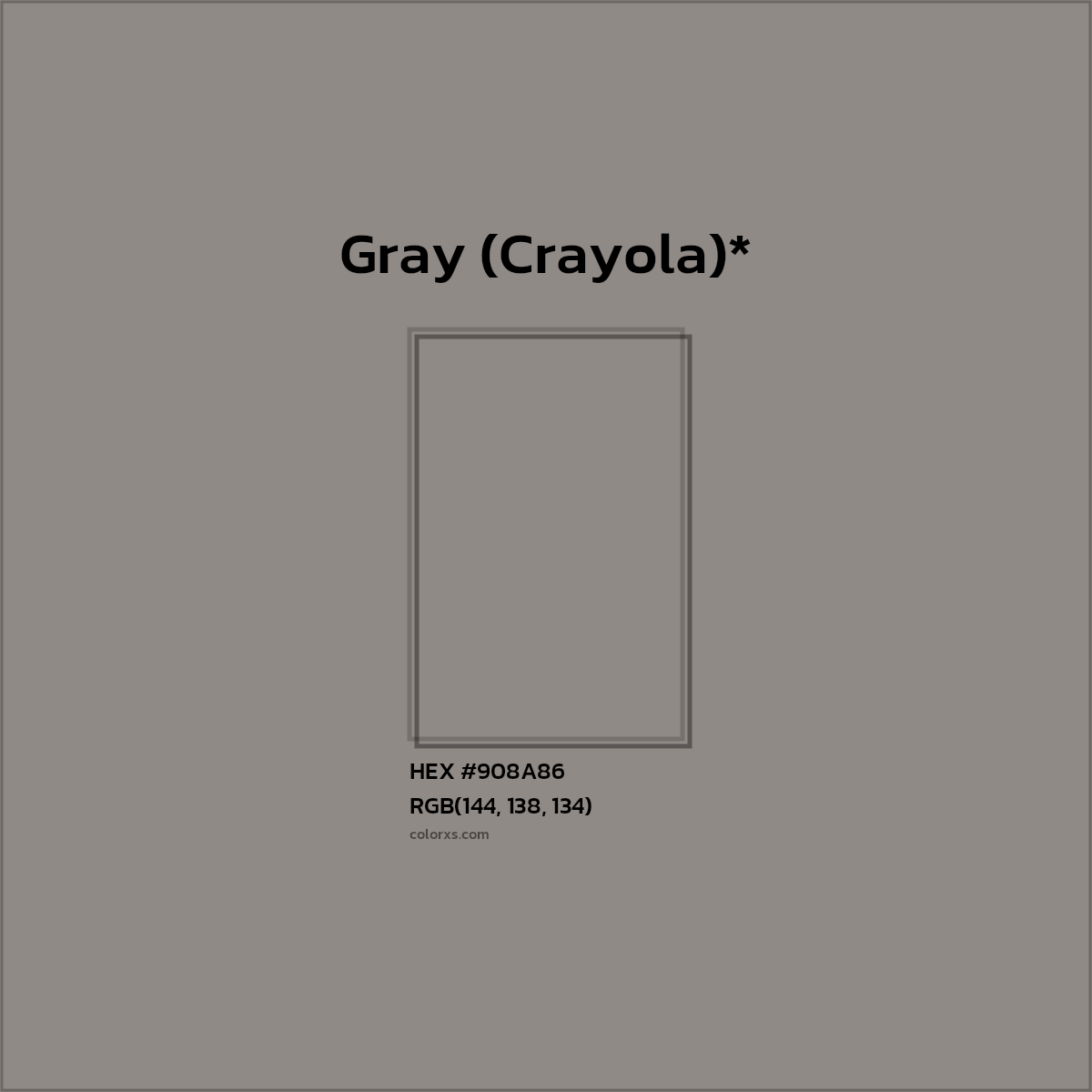 #908A86 hex color. RGB, RYB, CMYK, HSL, HSV codes and color conversions. Matching color names, palettes, paints.