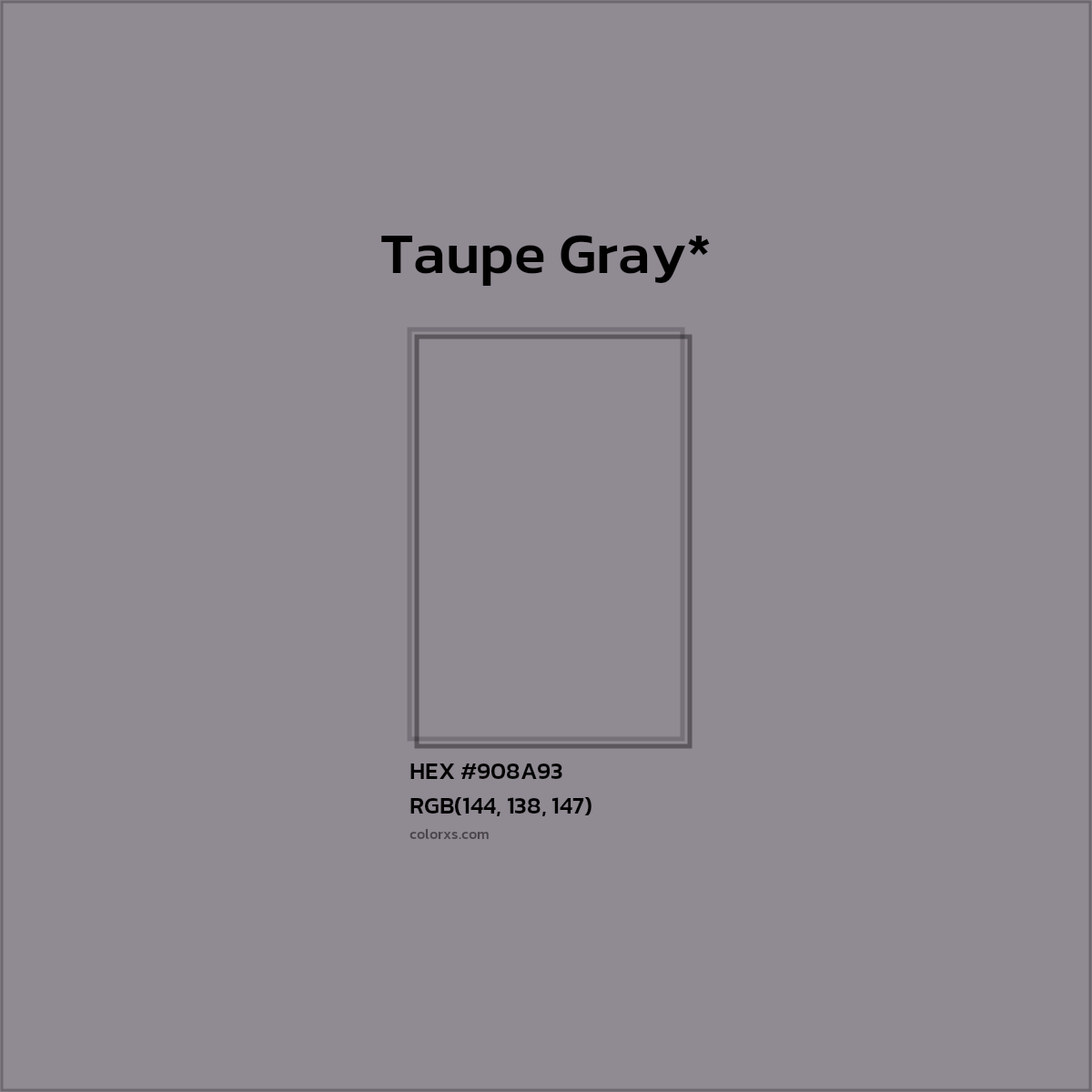 #908A93 hex color. RGB, RYB, CMYK, HSL, HSV codes and color conversions. Matching color names, palettes, paints.