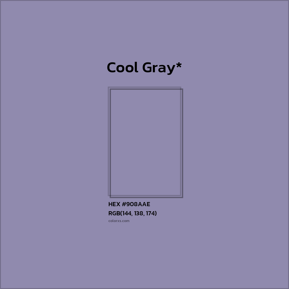 #908AAE hex color. RGB, RYB, CMYK, HSL, HSV codes and color conversions. Matching color names, palettes, paints.