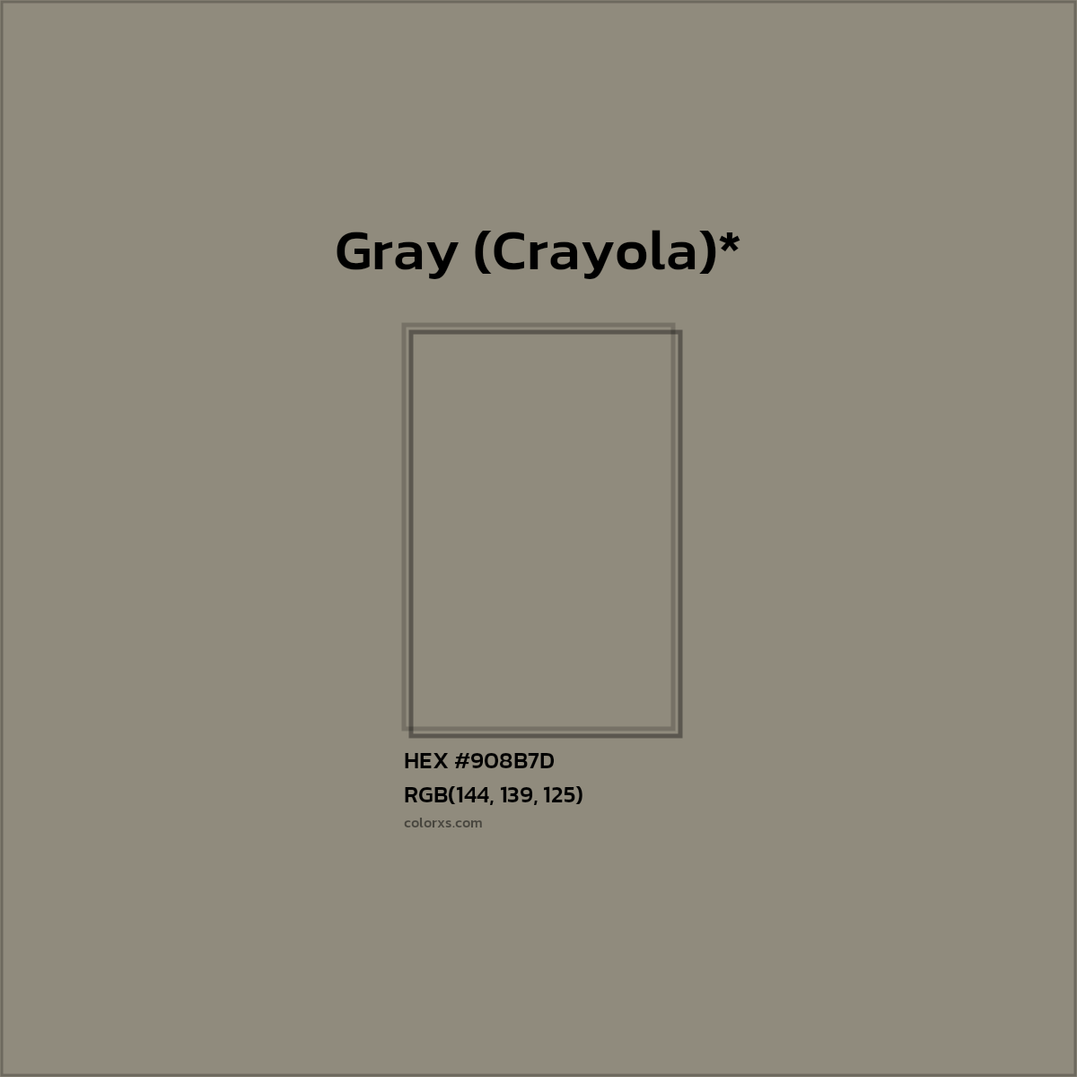 #908B7D hex color. RGB, RYB, CMYK, HSL, HSV codes and color conversions. Matching color names, palettes, paints.