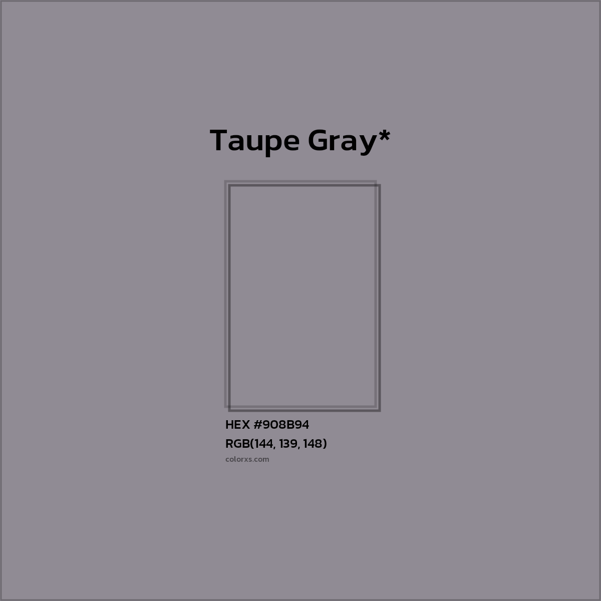 #908B94 hex color. RGB, RYB, CMYK, HSL, HSV codes and color conversions. Matching color names, palettes, paints.
