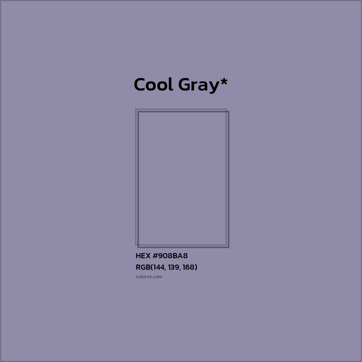 #908BA8 hex color. RGB, RYB, CMYK, HSL, HSV codes and color conversions. Matching color names, palettes, paints.