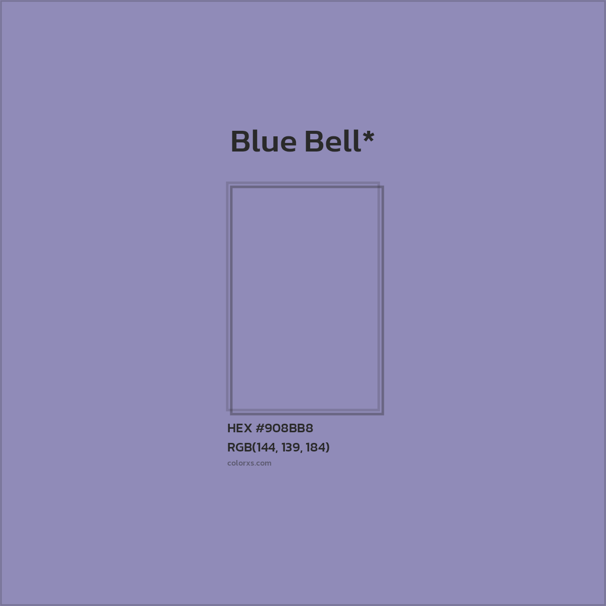 #908BB8 hex color. RGB, RYB, CMYK, HSL, HSV codes and color conversions. Matching color names, palettes, paints.