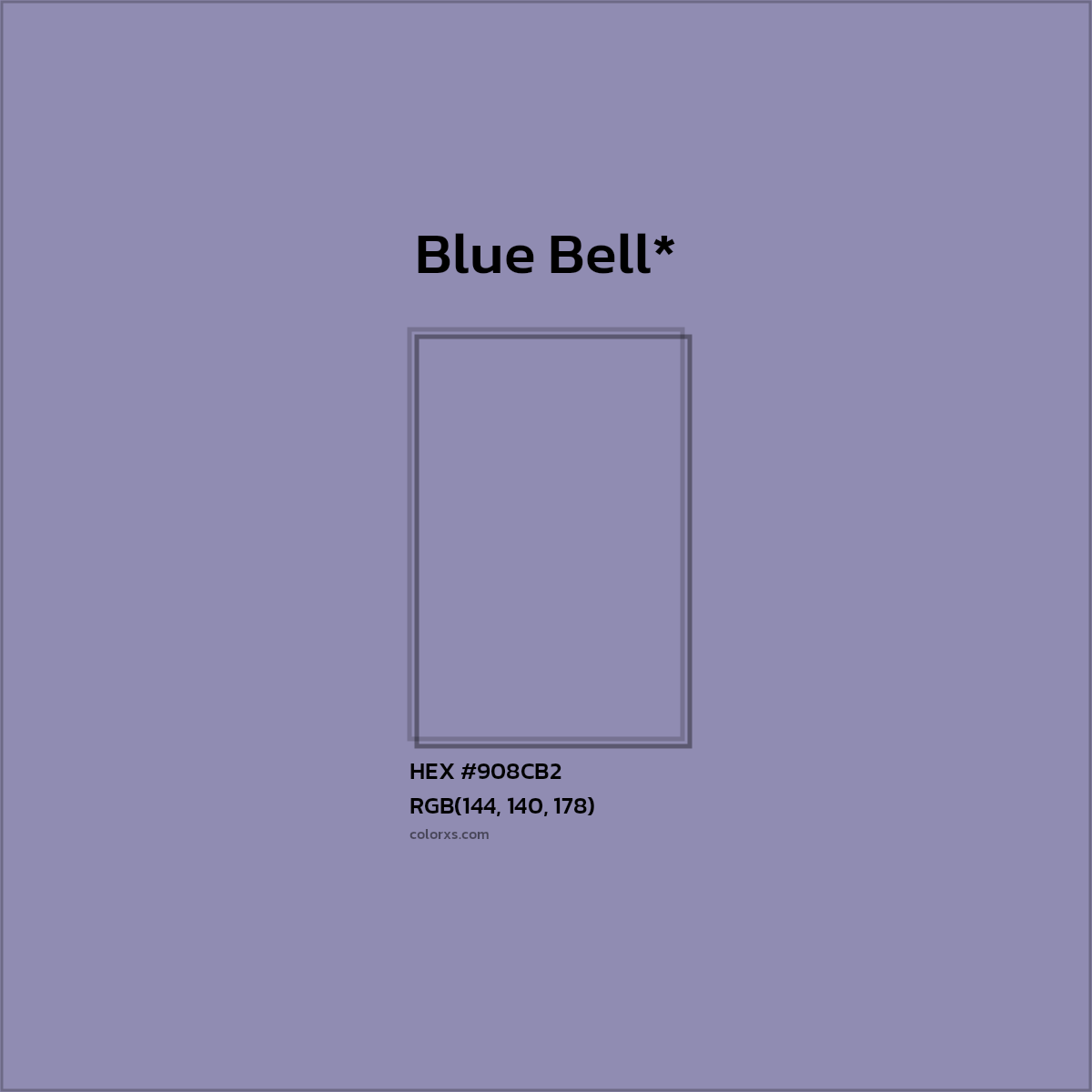 #908CB2 hex color. RGB, RYB, CMYK, HSL, HSV codes and color conversions. Matching color names, palettes, paints.