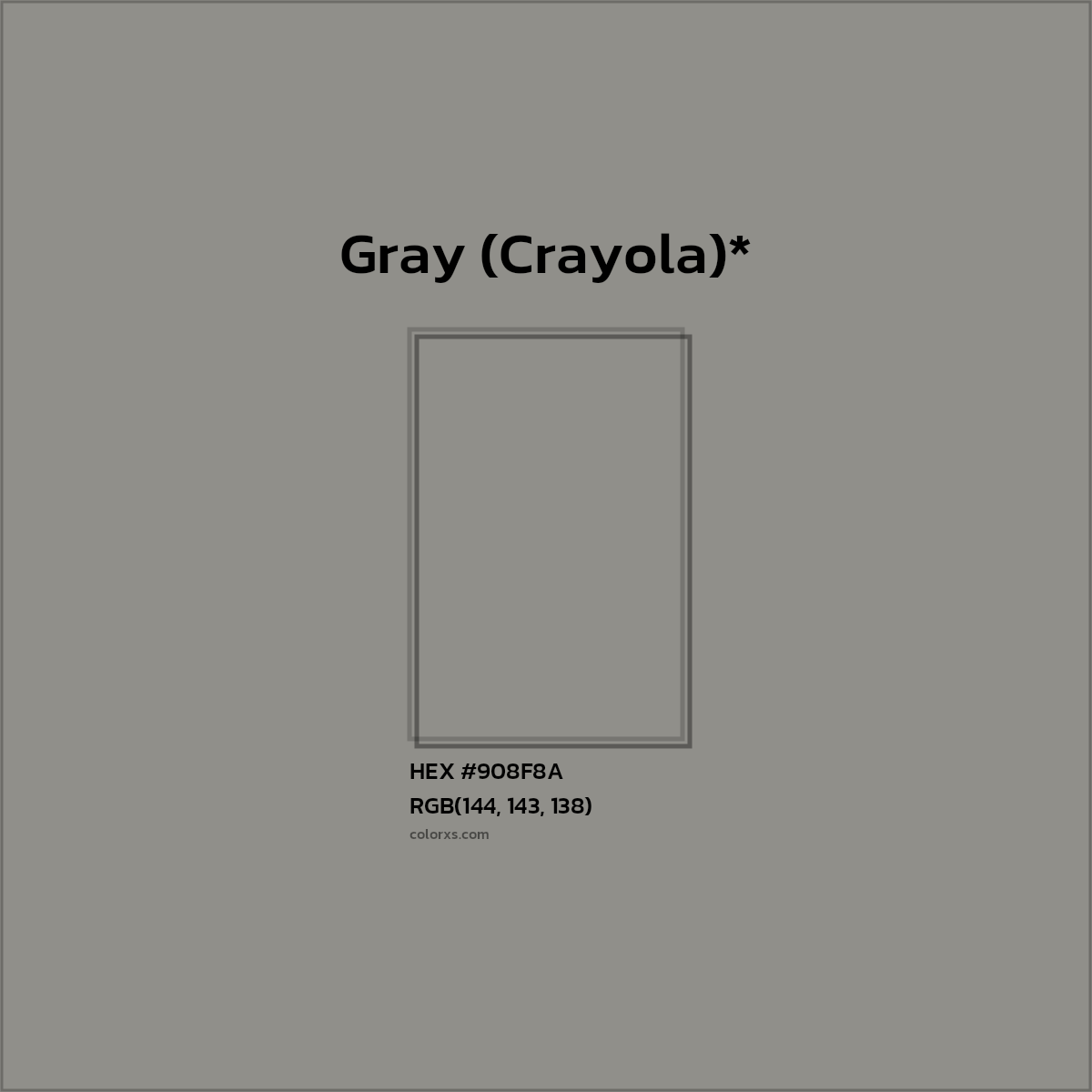 #908F8A hex color. RGB, RYB, CMYK, HSL, HSV codes and color conversions. Matching color names, palettes, paints.
