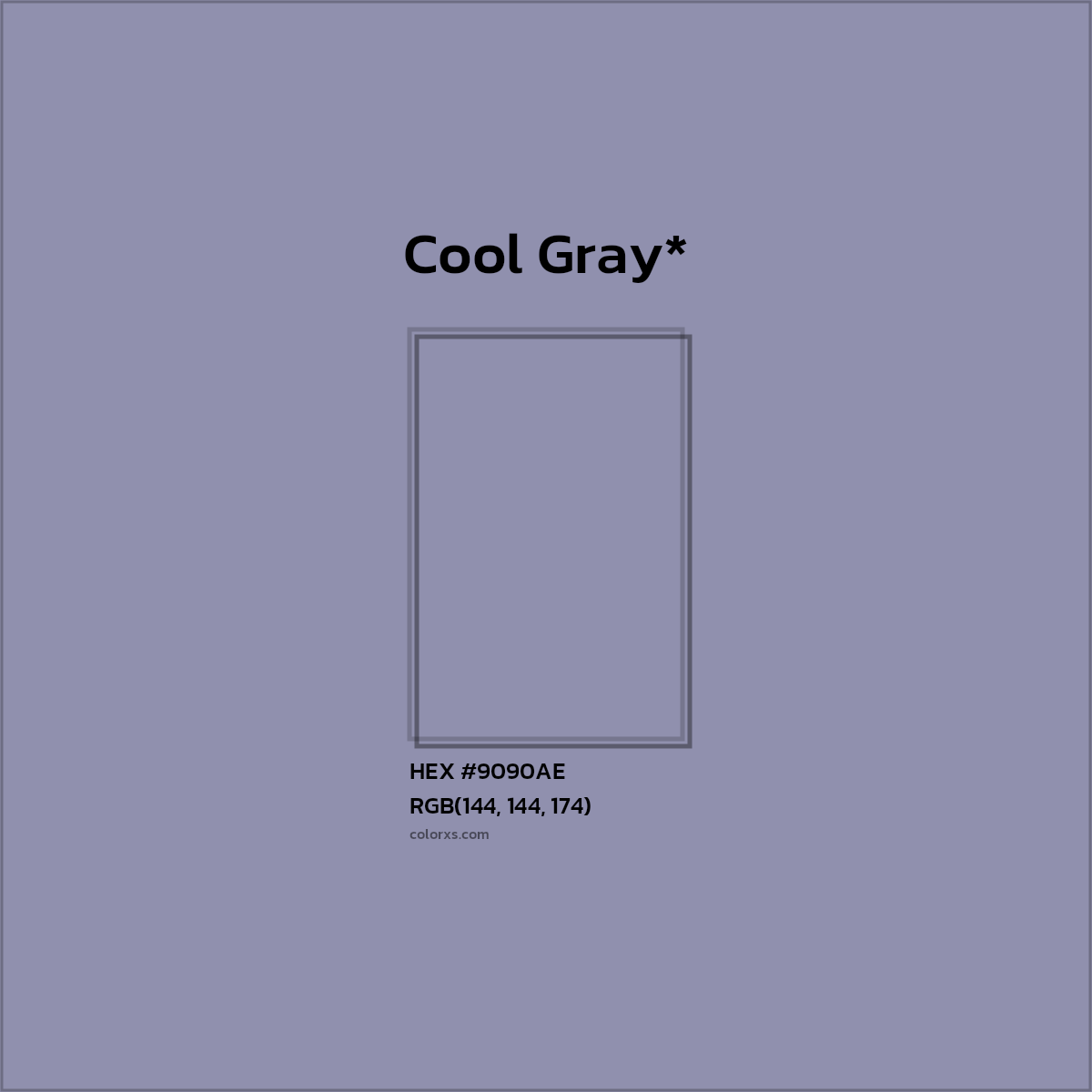 #9090AE hex color. RGB, RYB, CMYK, HSL, HSV codes and color conversions. Matching color names, palettes, paints.