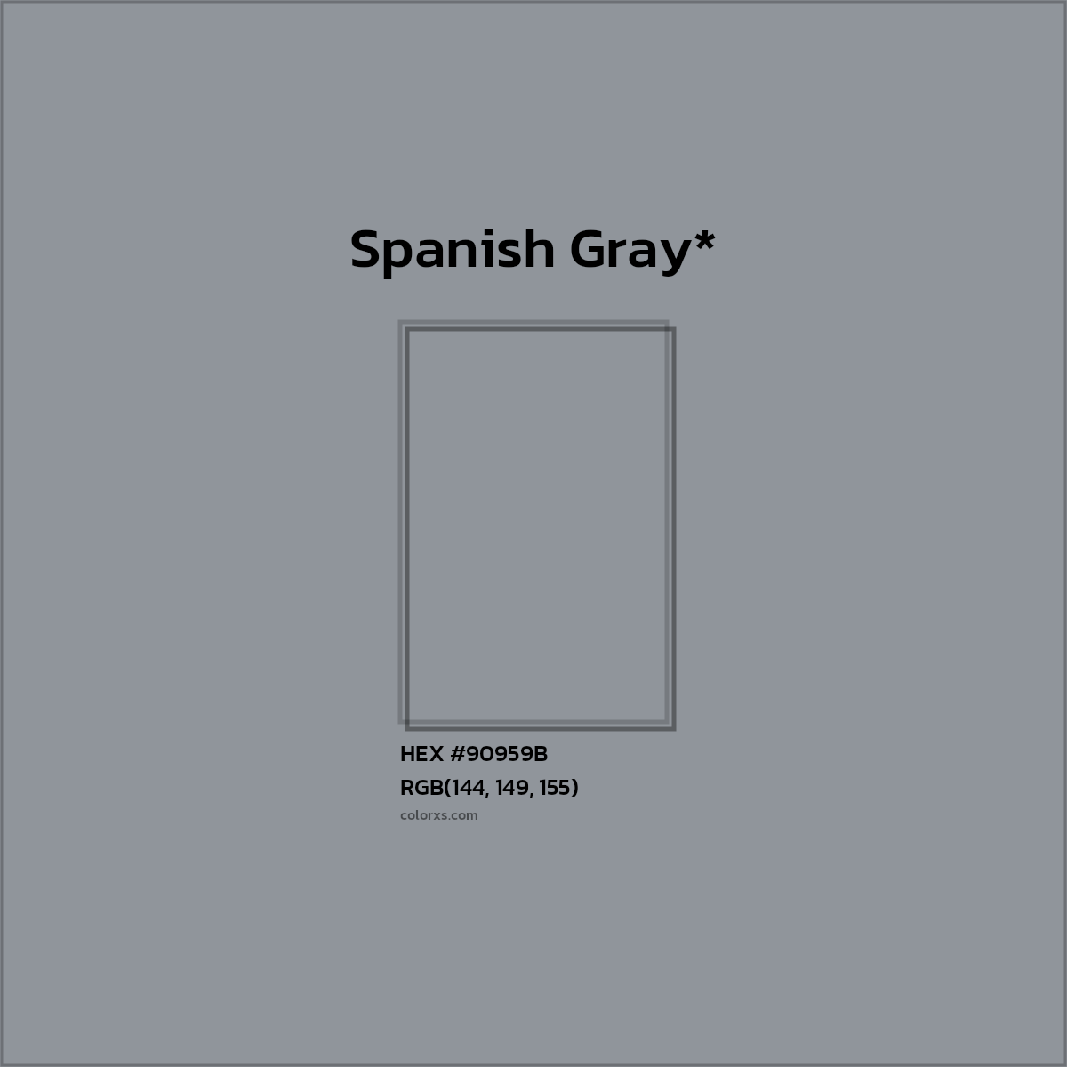 #90959B hex color. RGB, RYB, CMYK, HSL, HSV codes and color conversions. Matching color names, palettes, paints.