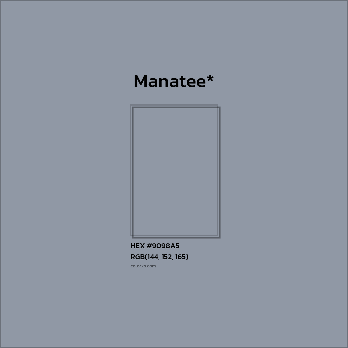 #9098A5 hex color. RGB, RYB, CMYK, HSL, HSV codes and color conversions. Matching color names, palettes, paints.