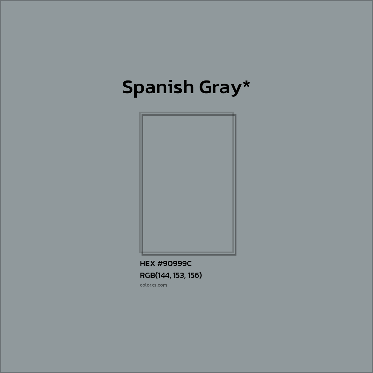 #90999C hex color. RGB, RYB, CMYK, HSL, HSV codes and color conversions. Matching color names, palettes, paints.