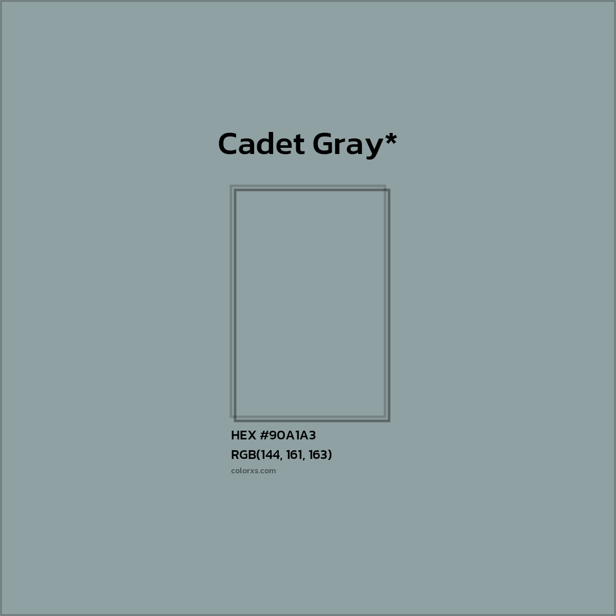 #90A1A3 hex color. RGB, RYB, CMYK, HSL, HSV codes and color conversions. Matching color names, palettes, paints.