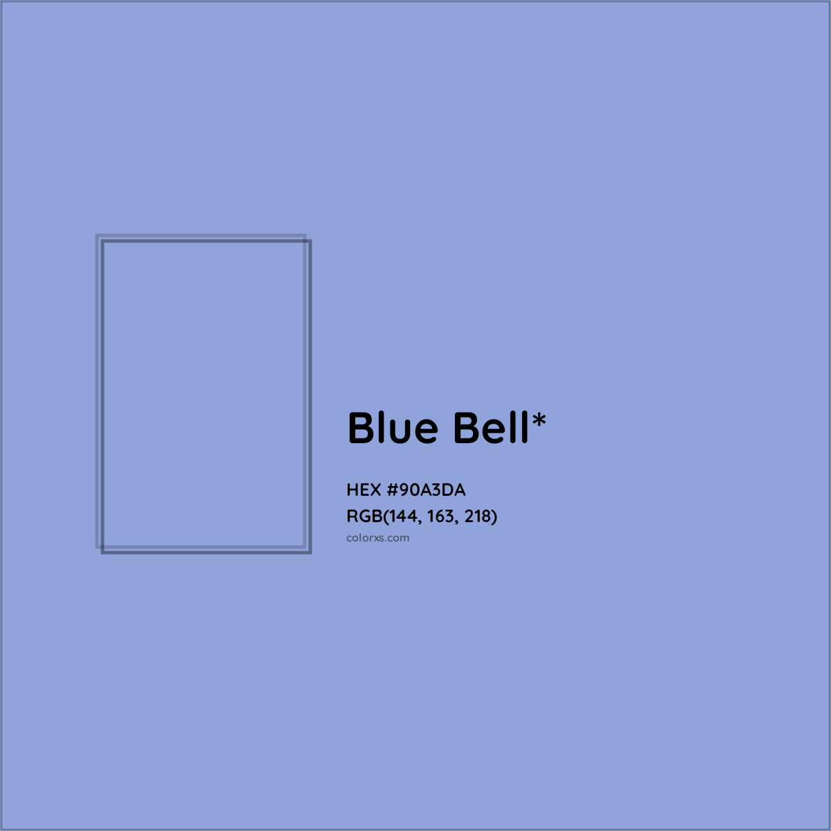 #90A3DA hex color. RGB, RYB, CMYK, HSL, HSV codes and color conversions. Matching color names, palettes, paints.