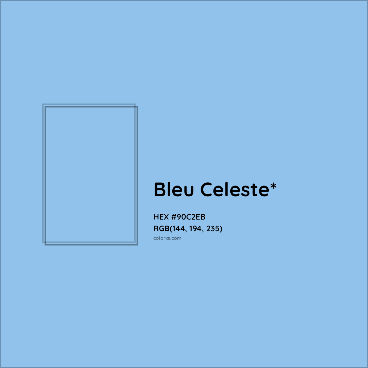 #90C2EB hex color. RGB, RYB, CMYK, HSL, HSV codes and color conversions. Matching color names, palettes, paints.