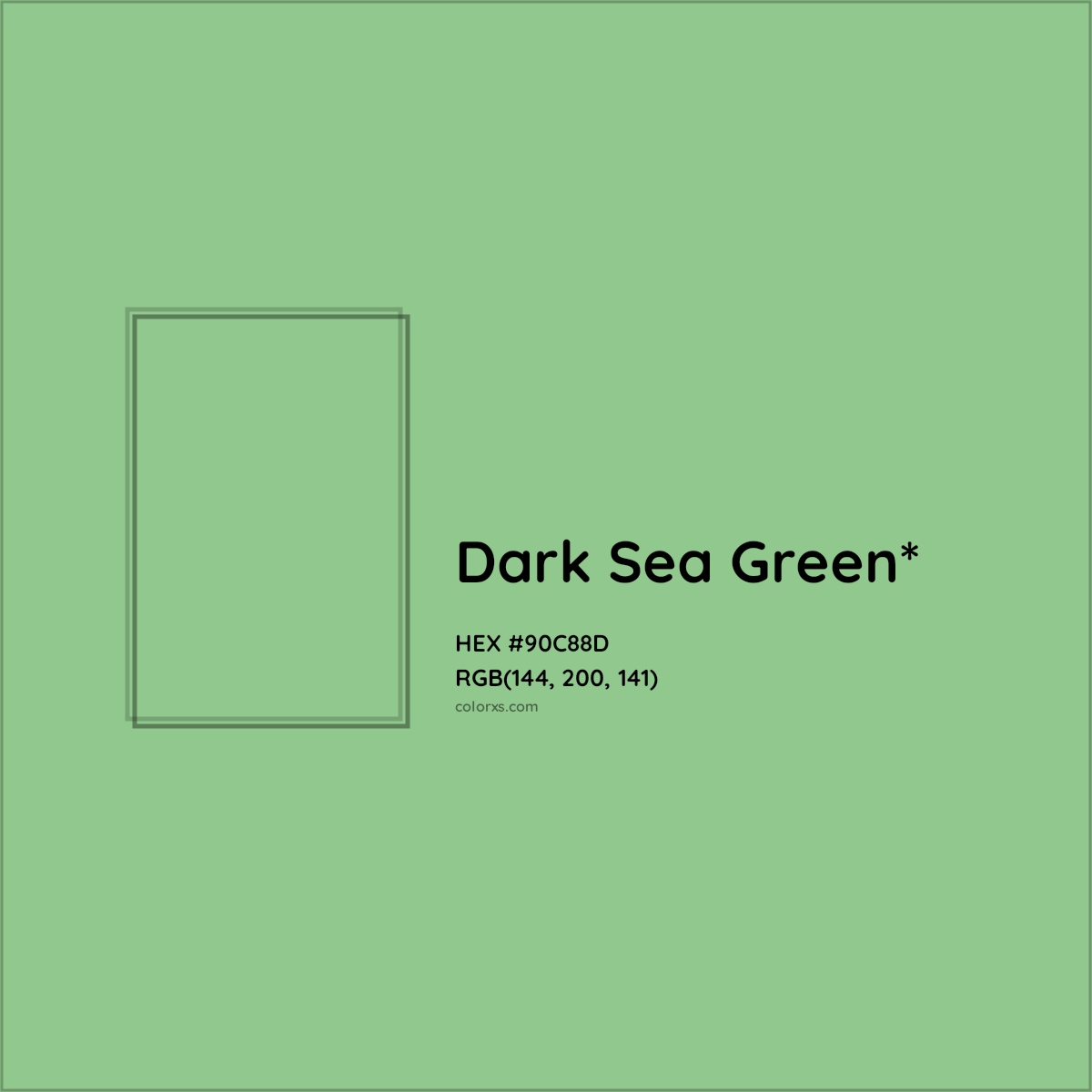 #90C88D hex color. RGB, RYB, CMYK, HSL, HSV codes and color conversions. Matching color names, palettes, paints.