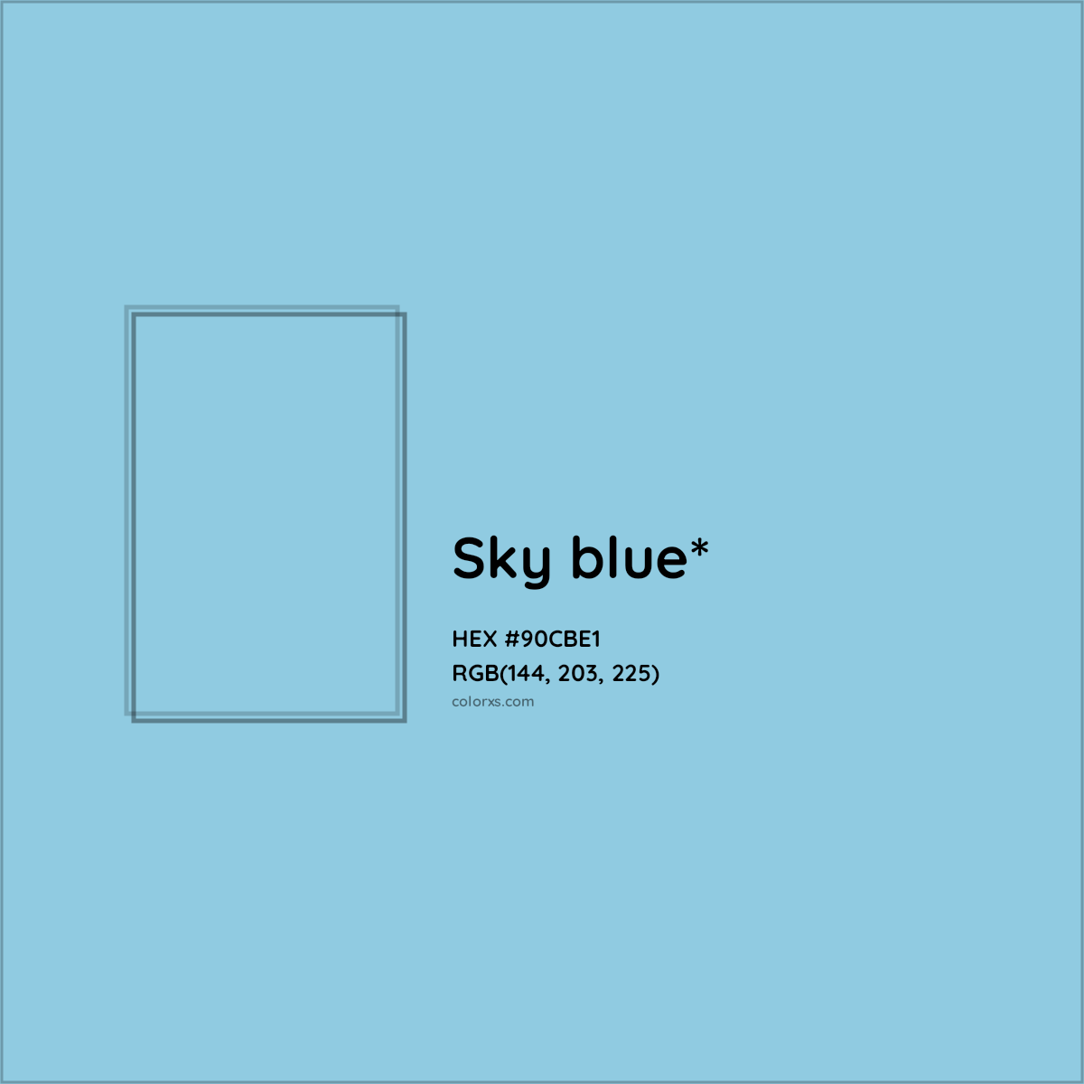 #90CBE1 hex color. RGB, RYB, CMYK, HSL, HSV codes and color conversions. Matching color names, palettes, paints.