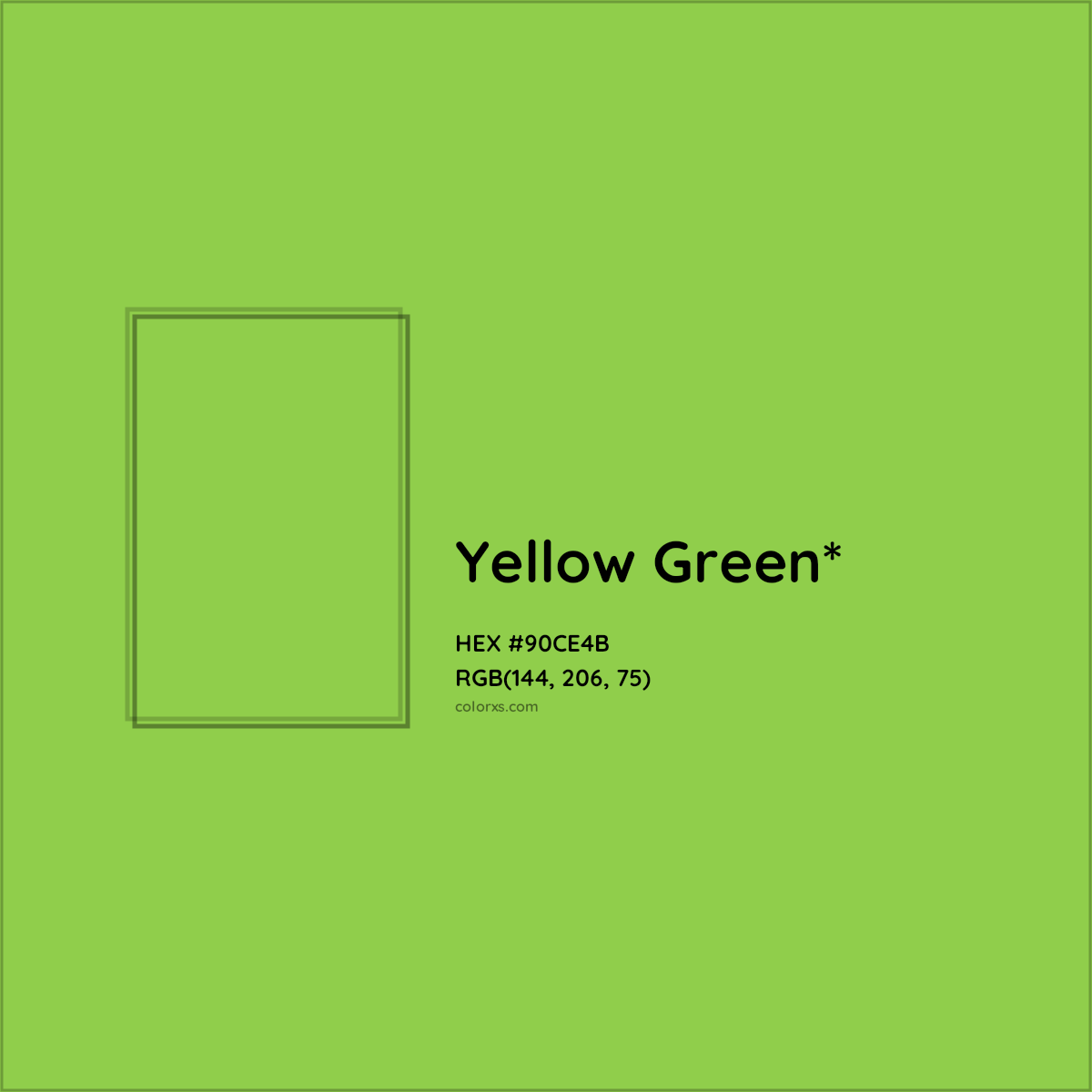 #90CE4B hex color. RGB, RYB, CMYK, HSL, HSV codes and color conversions. Matching color names, palettes, paints.