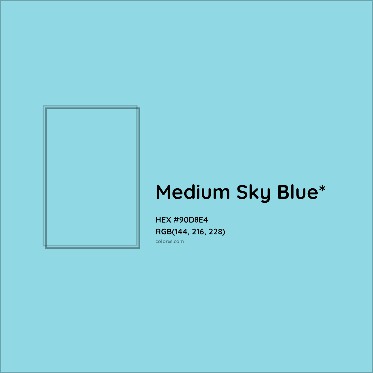 #90D8E4 hex color. RGB, RYB, CMYK, HSL, HSV codes and color conversions. Matching color names, palettes, paints.