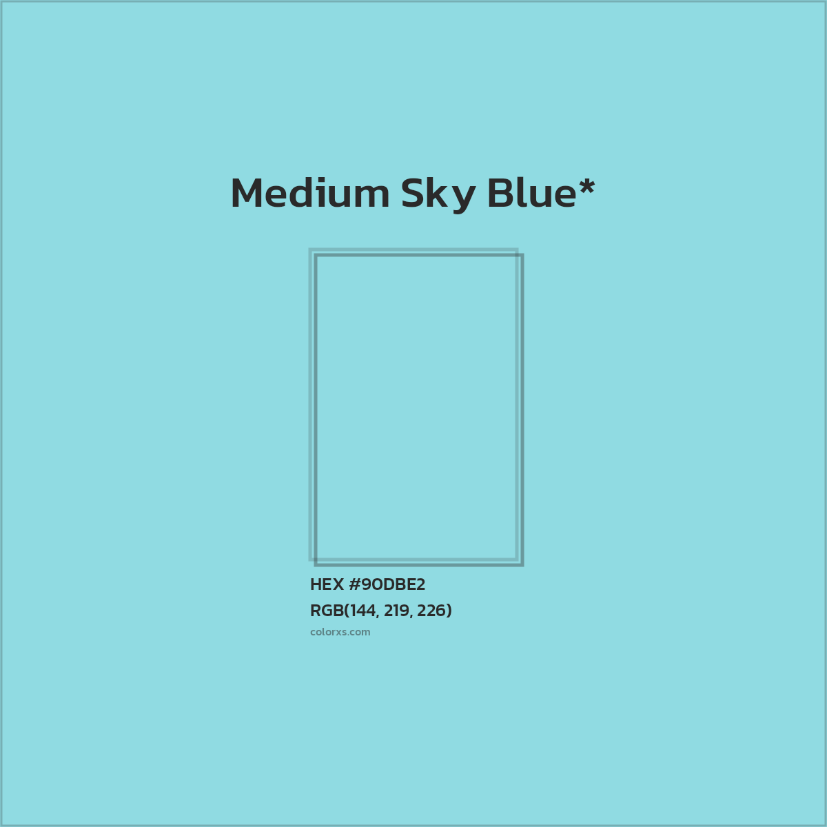 #90DBE2 hex color. RGB, RYB, CMYK, HSL, HSV codes and color conversions. Matching color names, palettes, paints.
