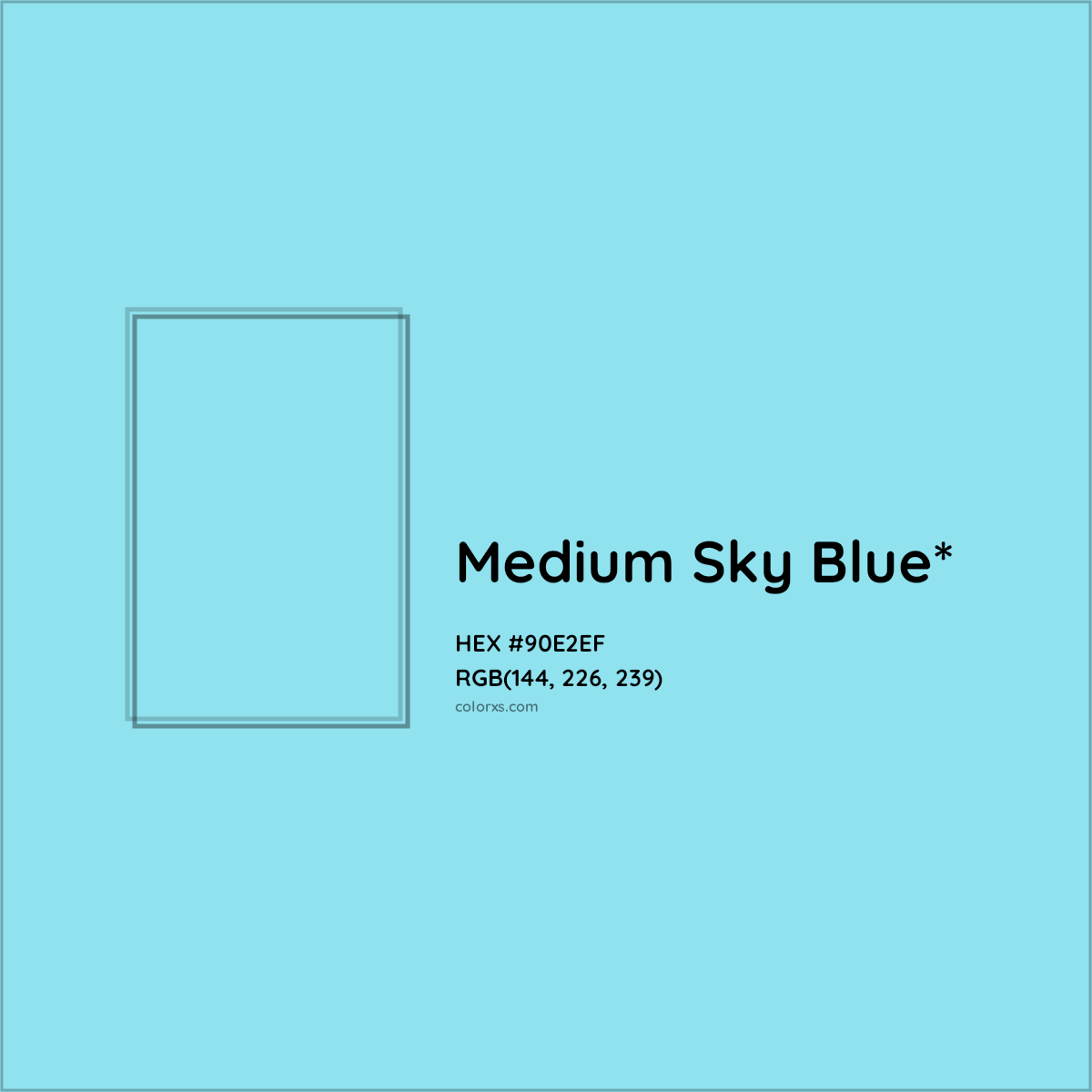 #90E2EF hex color. RGB, RYB, CMYK, HSL, HSV codes and color conversions. Matching color names, palettes, paints.