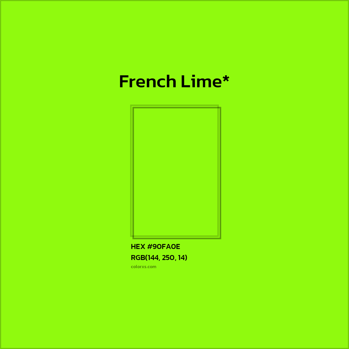 #90FA0E hex color. RGB, RYB, CMYK, HSL, HSV codes and color conversions. Matching color names, palettes, paints.