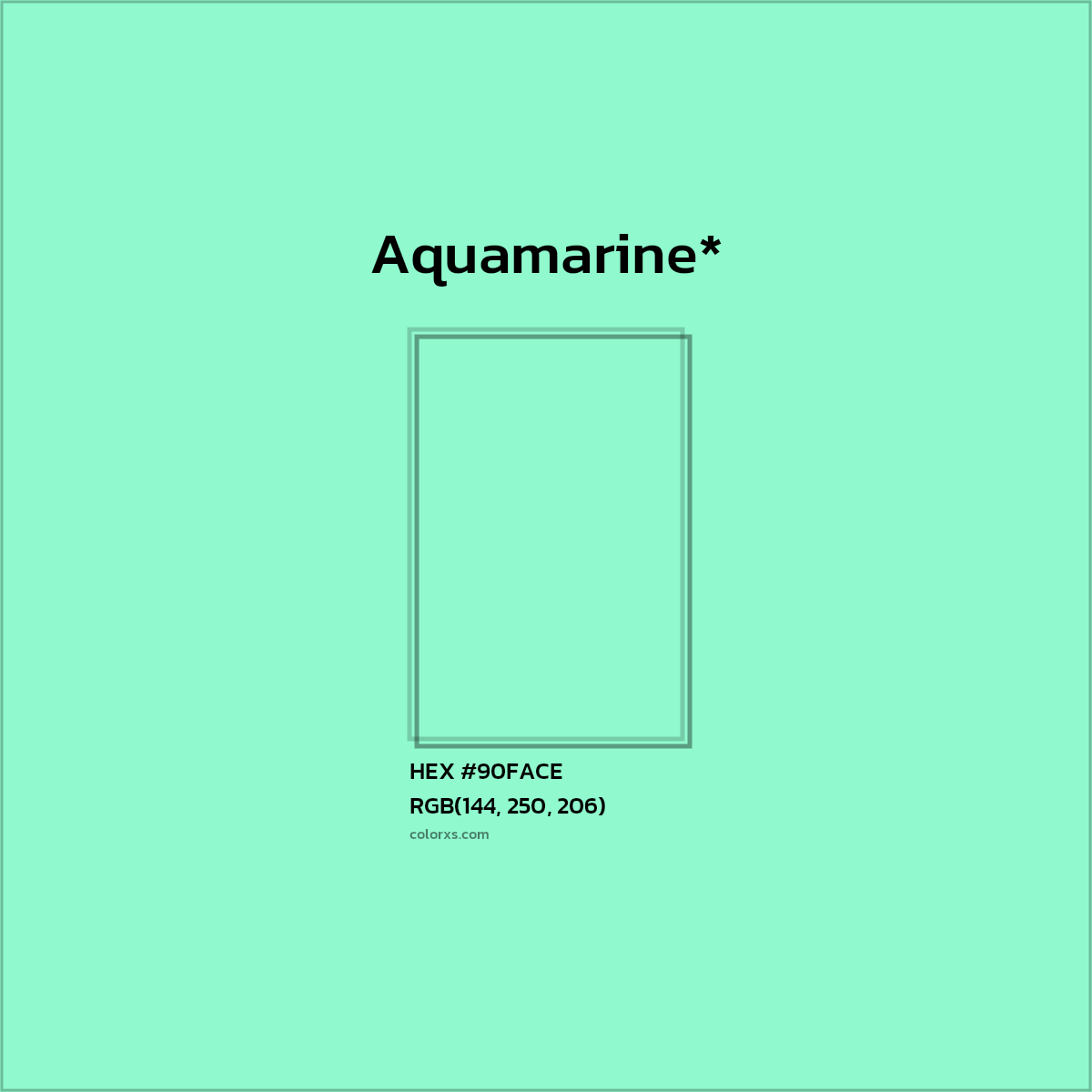 #90FACE hex color. RGB, RYB, CMYK, HSL, HSV codes and color conversions. Matching color names, palettes, paints.