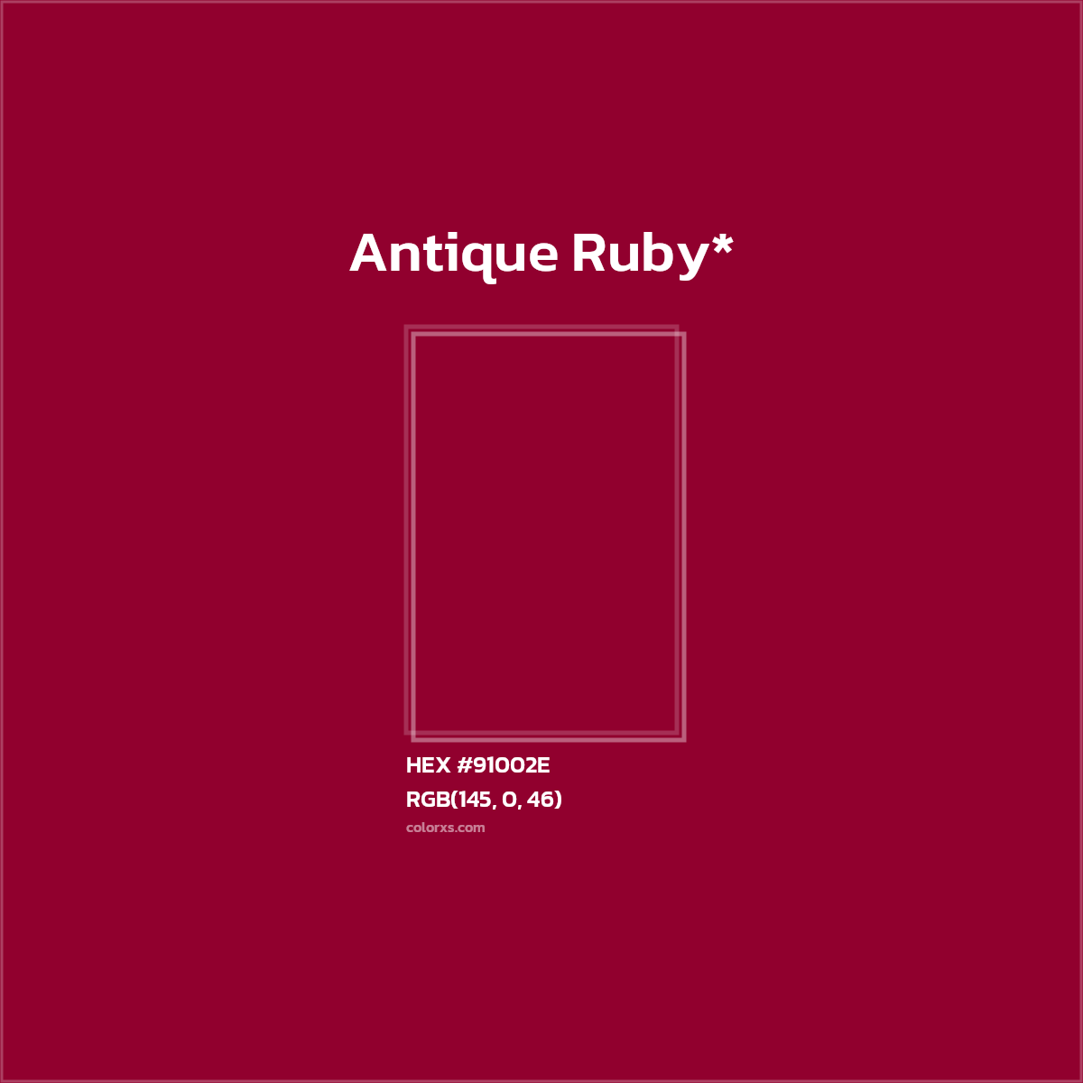 #91002E hex color. RGB, RYB, CMYK, HSL, HSV codes and color conversions. Matching color names, palettes, paints.