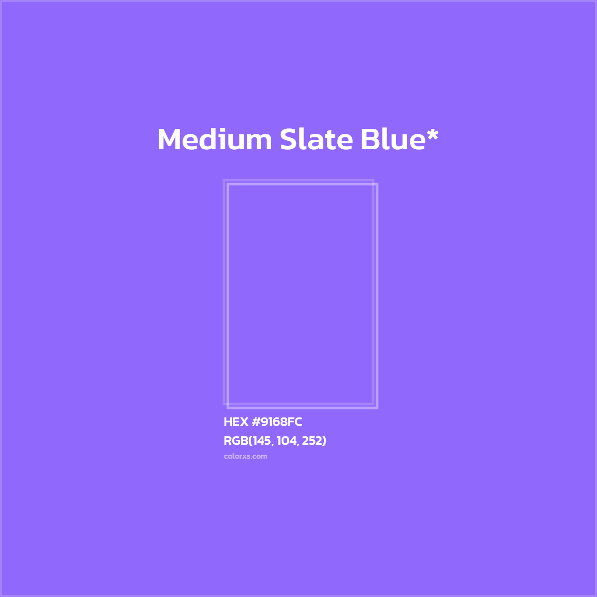 #9168FC hex color. RGB, RYB, CMYK, HSL, HSV codes and color conversions. Matching color names, palettes, paints.