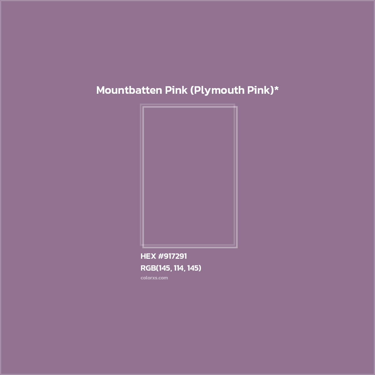 #917291 hex color. RGB, RYB, CMYK, HSL, HSV codes and color conversions. Matching color names, palettes, paints.