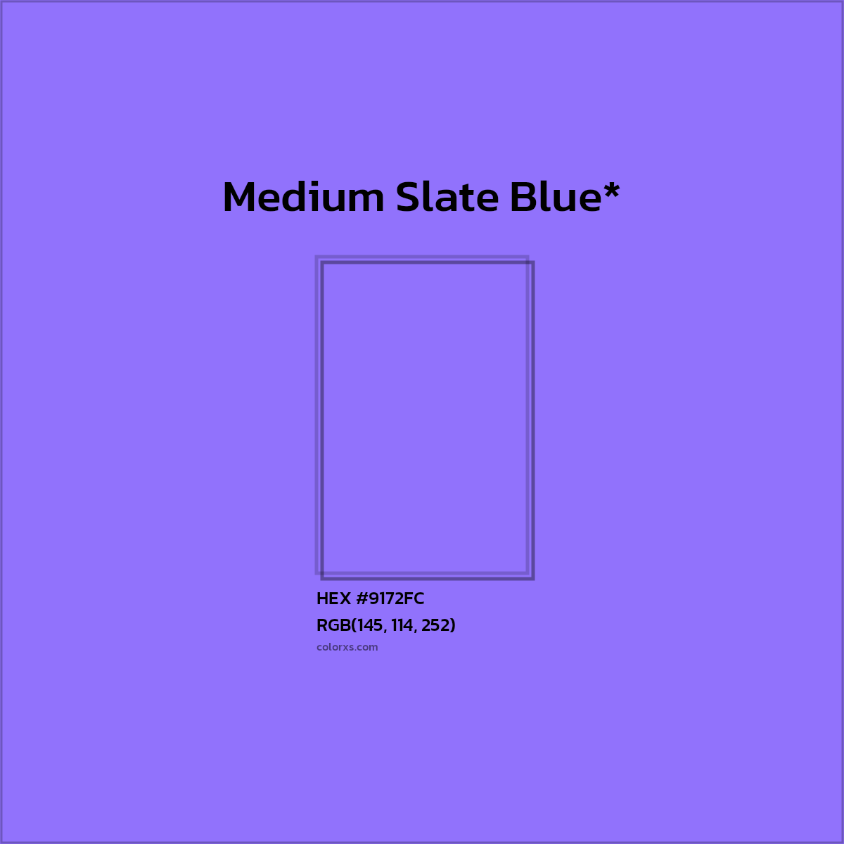 #9172FC hex color. RGB, RYB, CMYK, HSL, HSV codes and color conversions. Matching color names, palettes, paints.